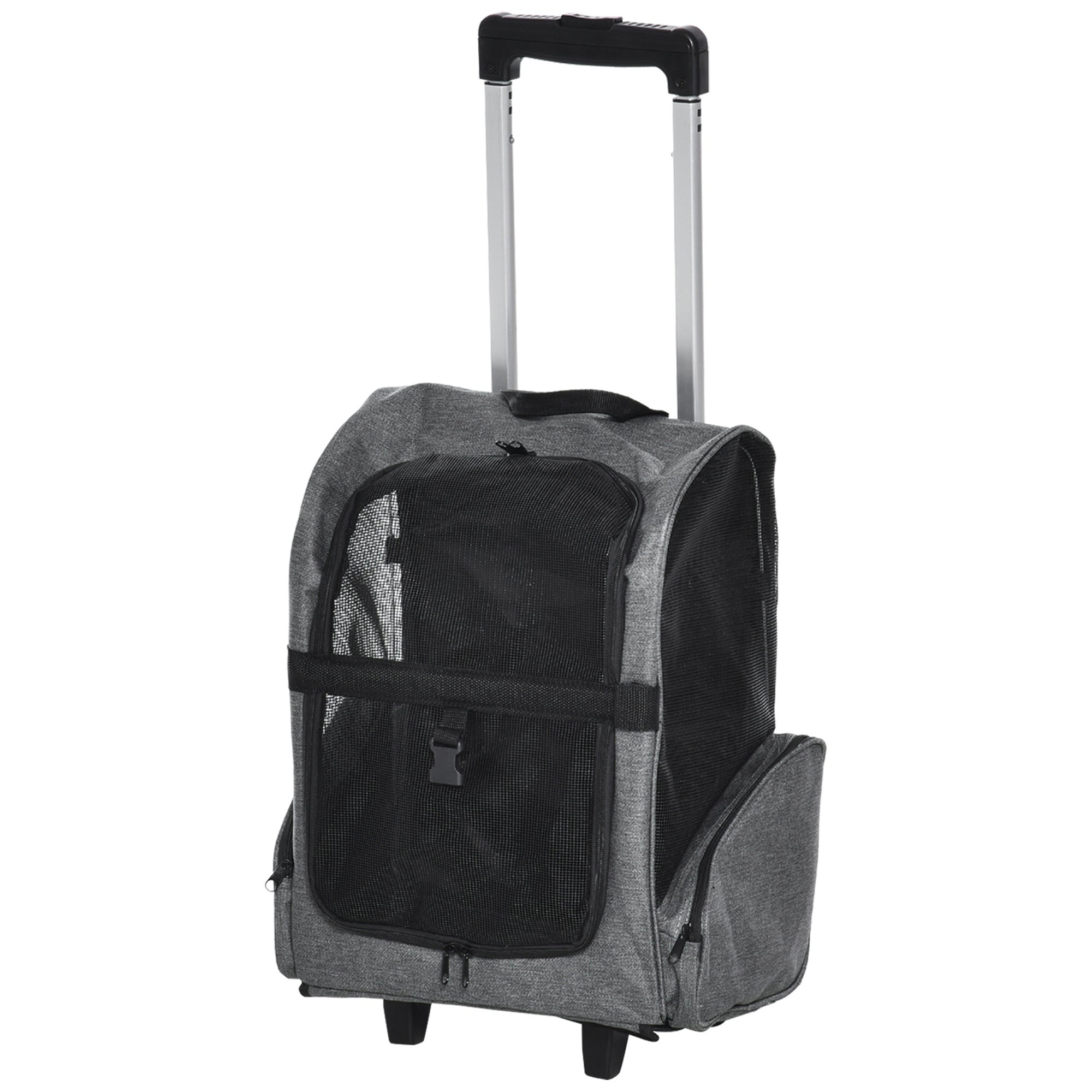 pawhut-sac-dos-transport-animal-avec-trolley-et-roulettes-gris image 2
