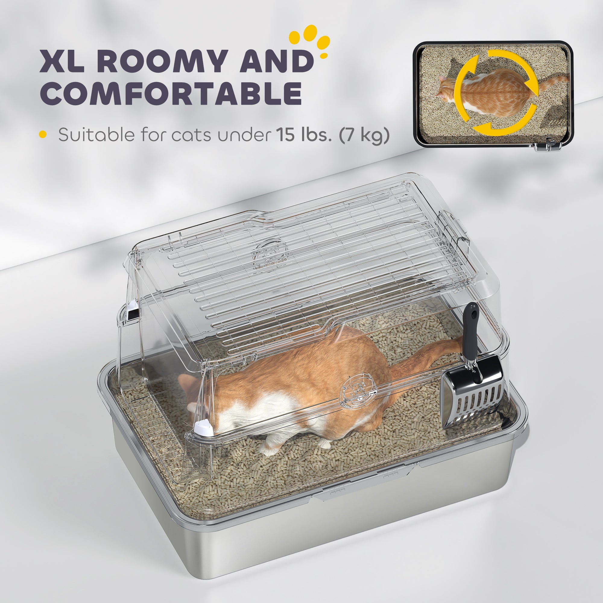 pawhut-bac-liti-re-inox-xl-ferm-avec-couvercle-basculant-et-pelle-gris-clair image 7