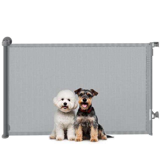 pawhut-barri-re-pour-chien-et-b-b-r-tractable-jusqu-140-cm-sans-barre-basse-gris image 1
