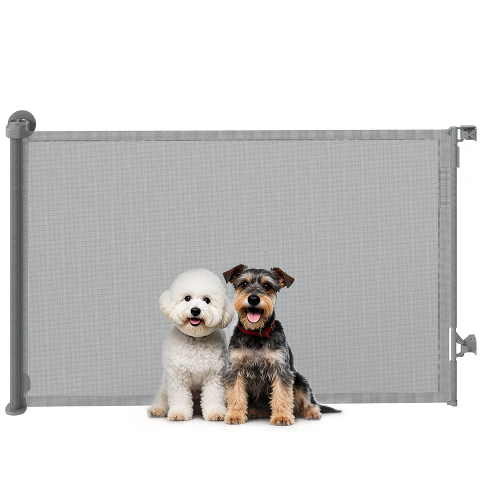 pawhut-barri-re-pour-chien-et-b-b-r-tractable-jusqu-140-cm-sans-barre-basse-gris image 1