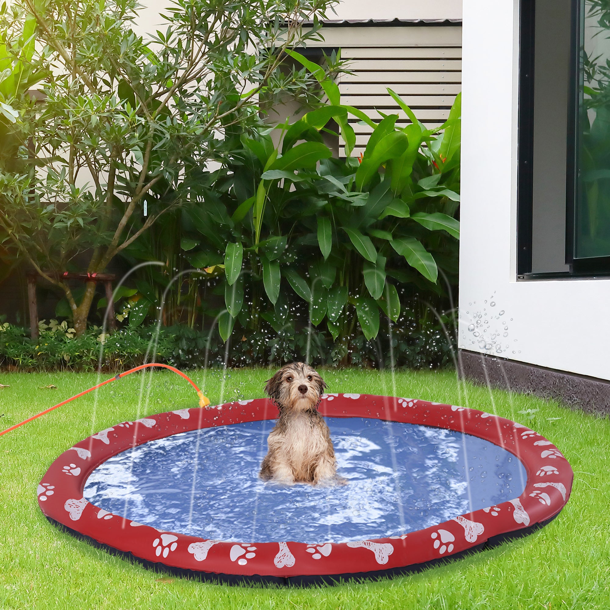 pawhut-tapis-splash-pad-chien-150-cm-rouge-antid-rapant-arrosage-pliable-ext-rie image 4