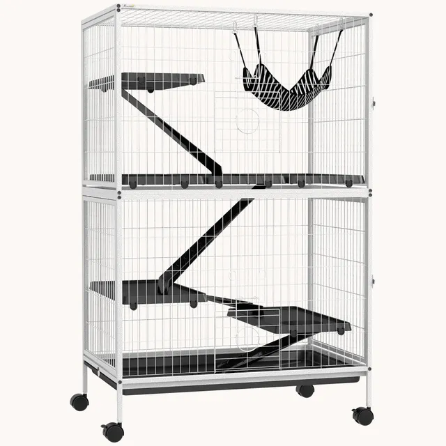 pawhut-cage-petits-animaux-5-tages-127-cm-4-portes-gris-clair image 1