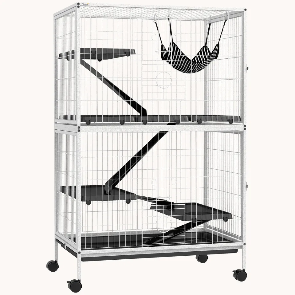 pawhut-cage-petits-animaux-5-tages-127-cm-4-portes-gris-clair image 1