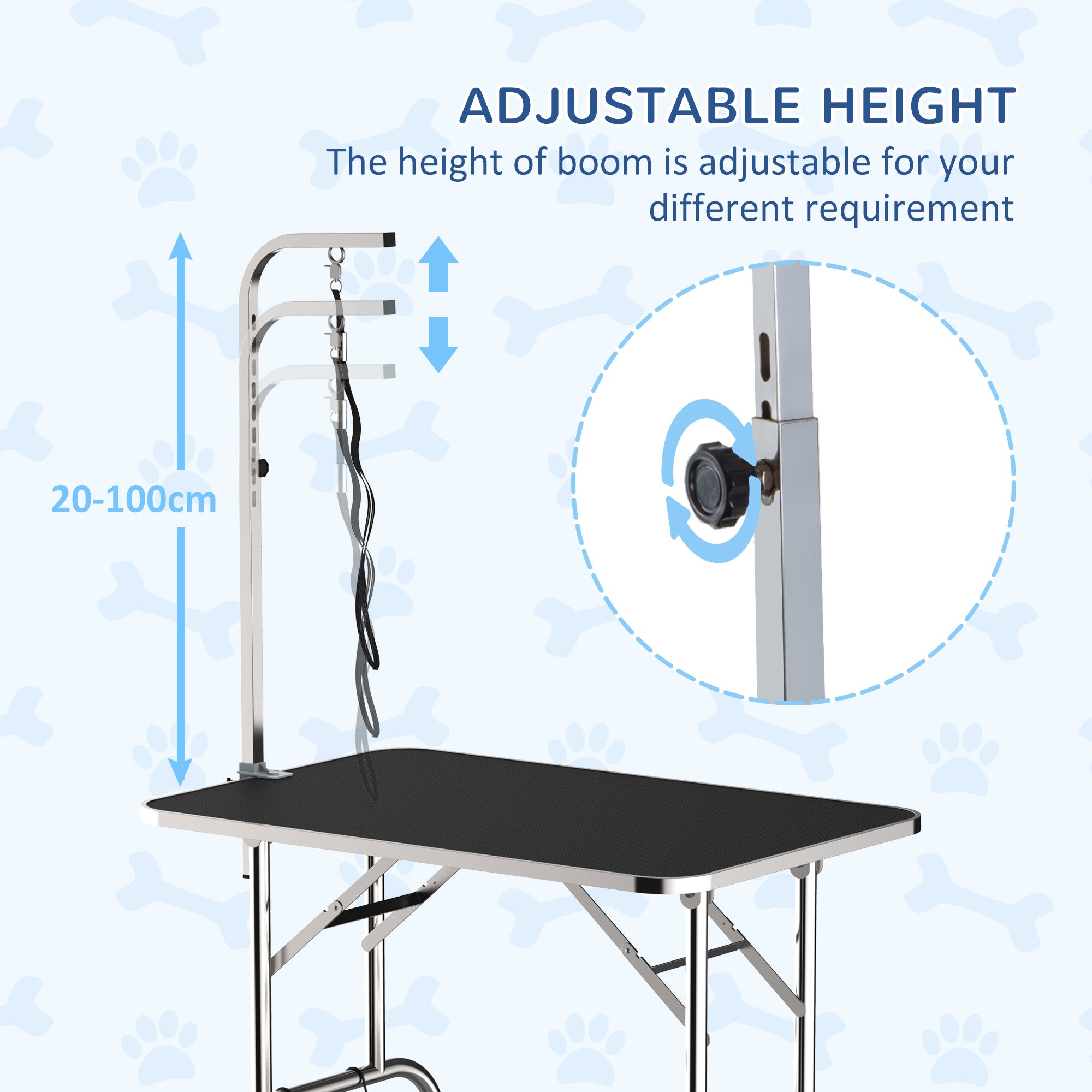 pawhut-table-de-toilettage-pliable-36-avec-bras-r-glable-et-tag-re-noire image 7