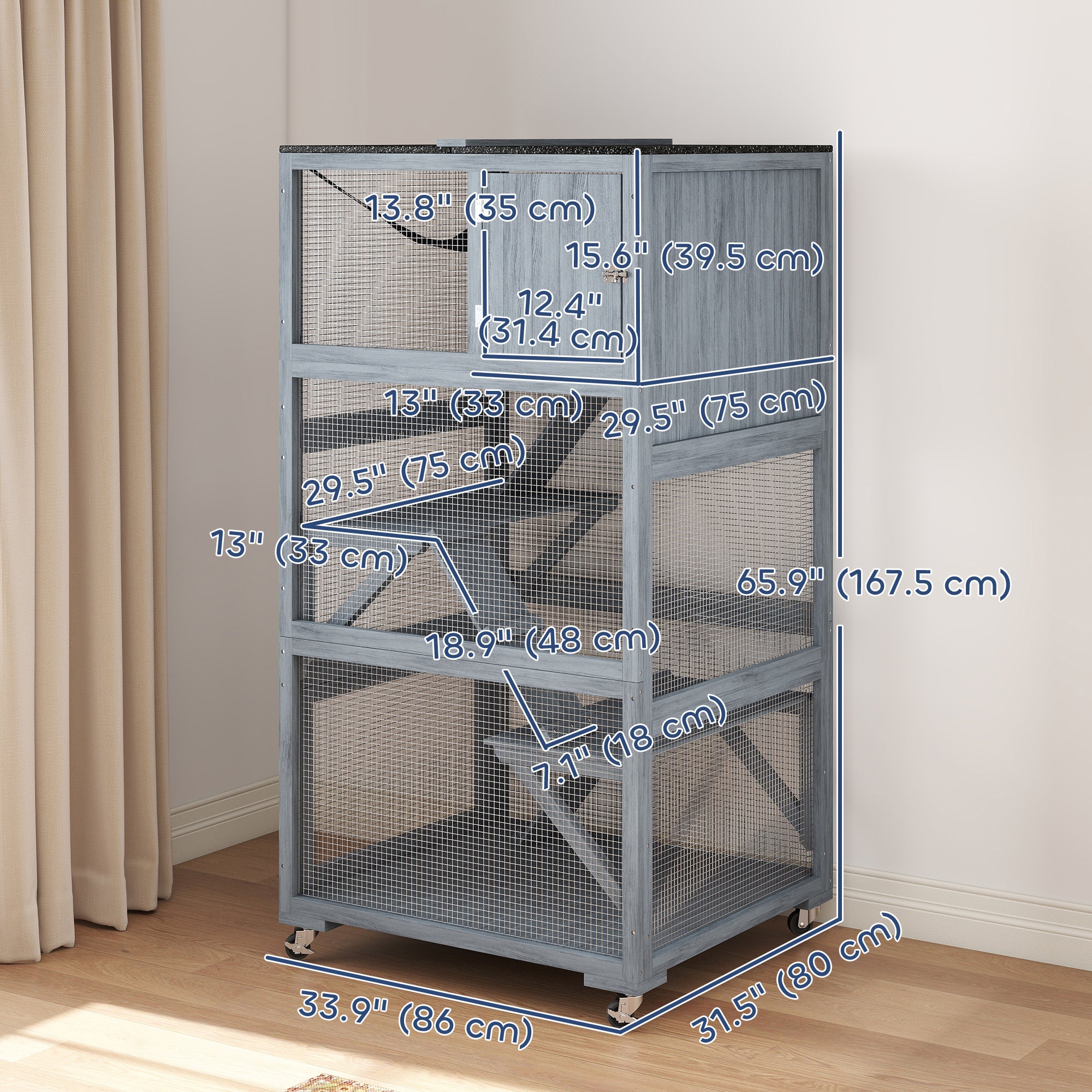 pawhut-catio-ext-rieur-sur-roulettes-66-avec-condo-hamac-et-plateformes-gris image 5