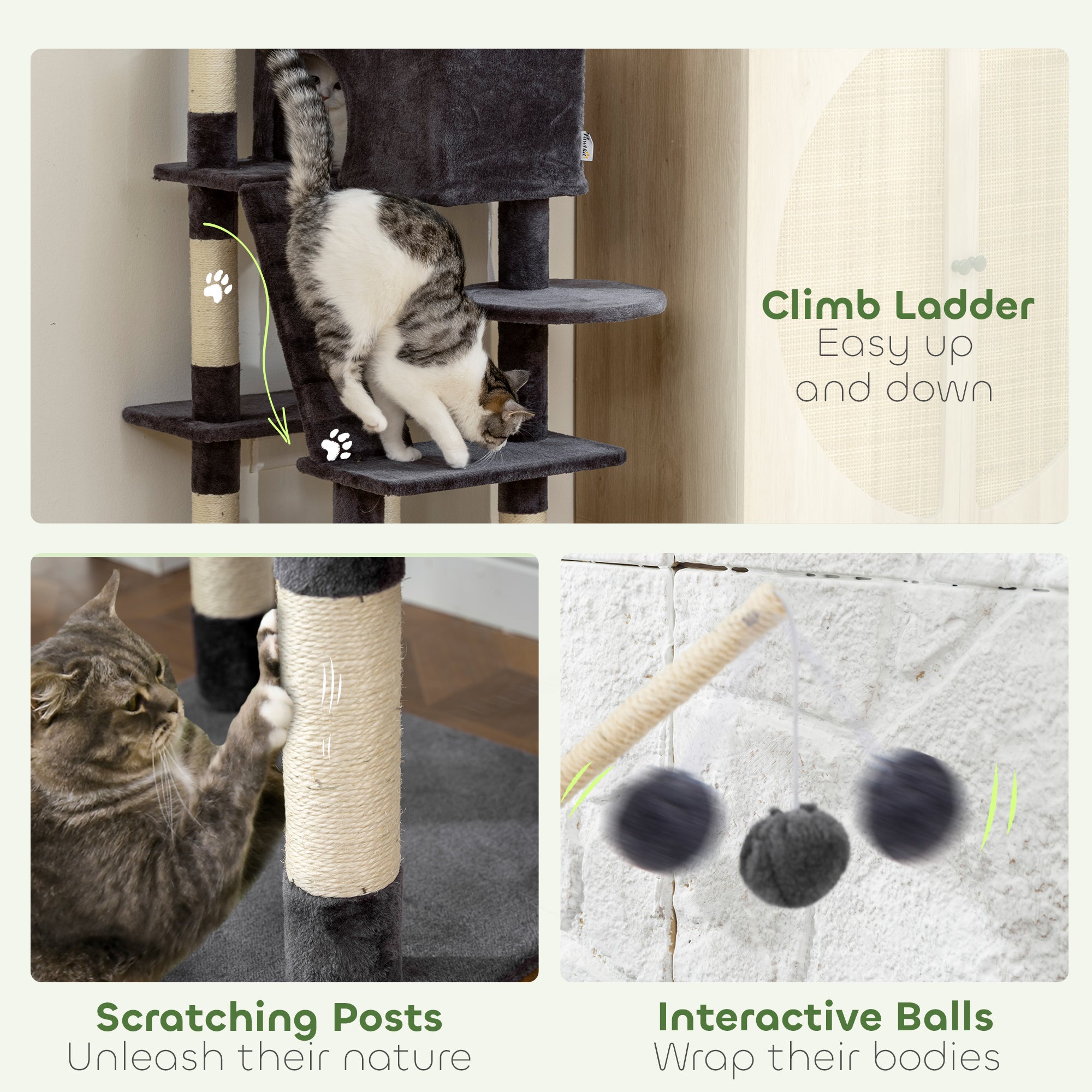 pawhut-arbre-chat-59-multi-niveaux-avec-niche-perchoir-et-chelle-gris-fonc image 8