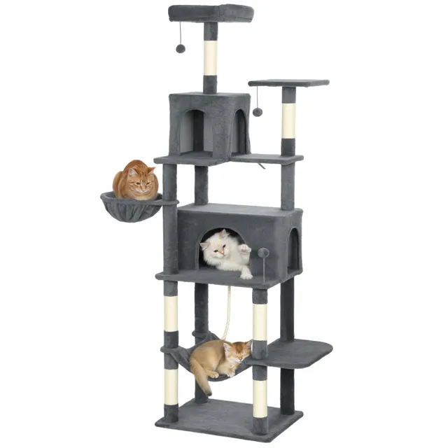 pawhut-arbre-chat-g-ant-202-cm-multi-niveaux-6-griffoirs-2-niches-2-perchoirs-2- image 1