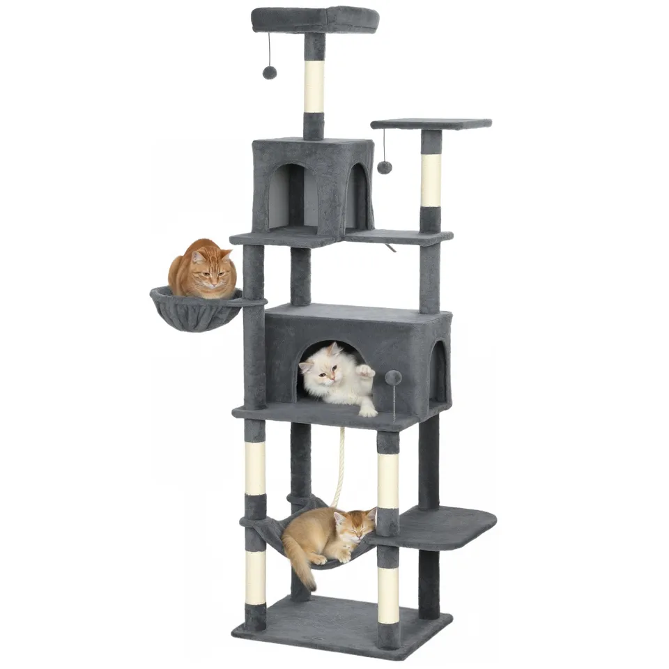 pawhut-arbre-chat-g-ant-202-cm-multi-niveaux-6-griffoirs-2-niches-2-perchoirs-2- image 1