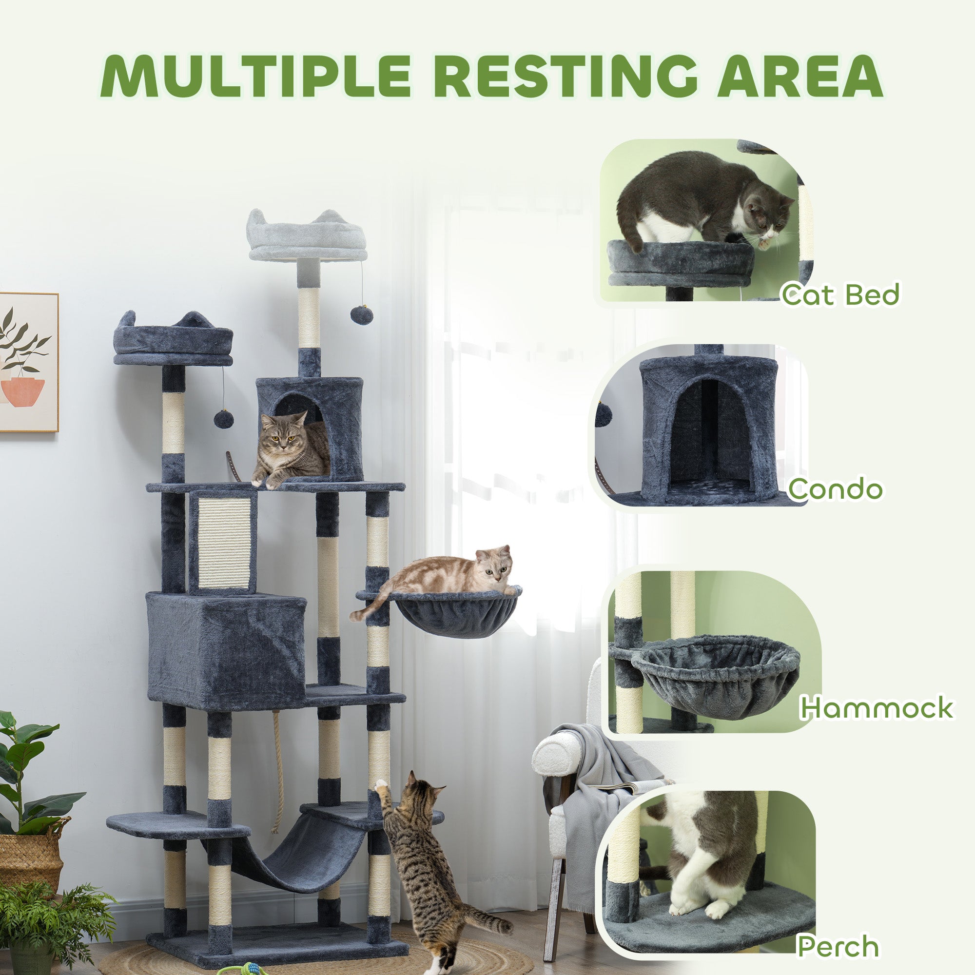 pawhut-arbre-chat-206-cm-multi-niveaux-gris-fonc image 6