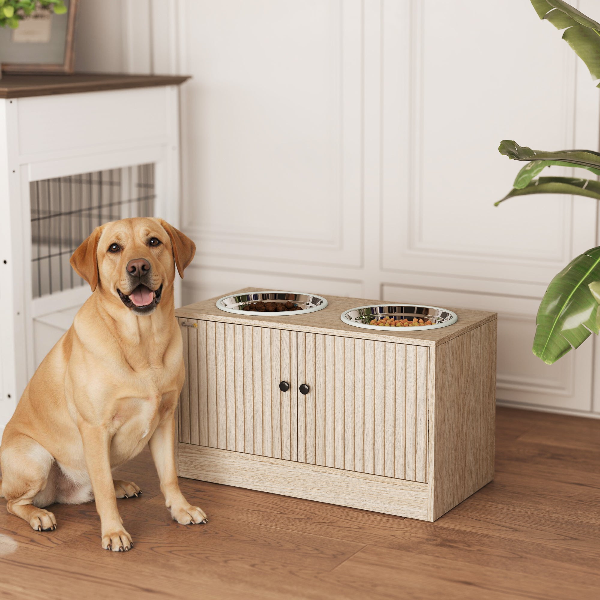 pawhut-gamelle-sur-lev-e-pour-chien-avec-meuble-de-rangement-et-2-bols-inox-ch-n image 4