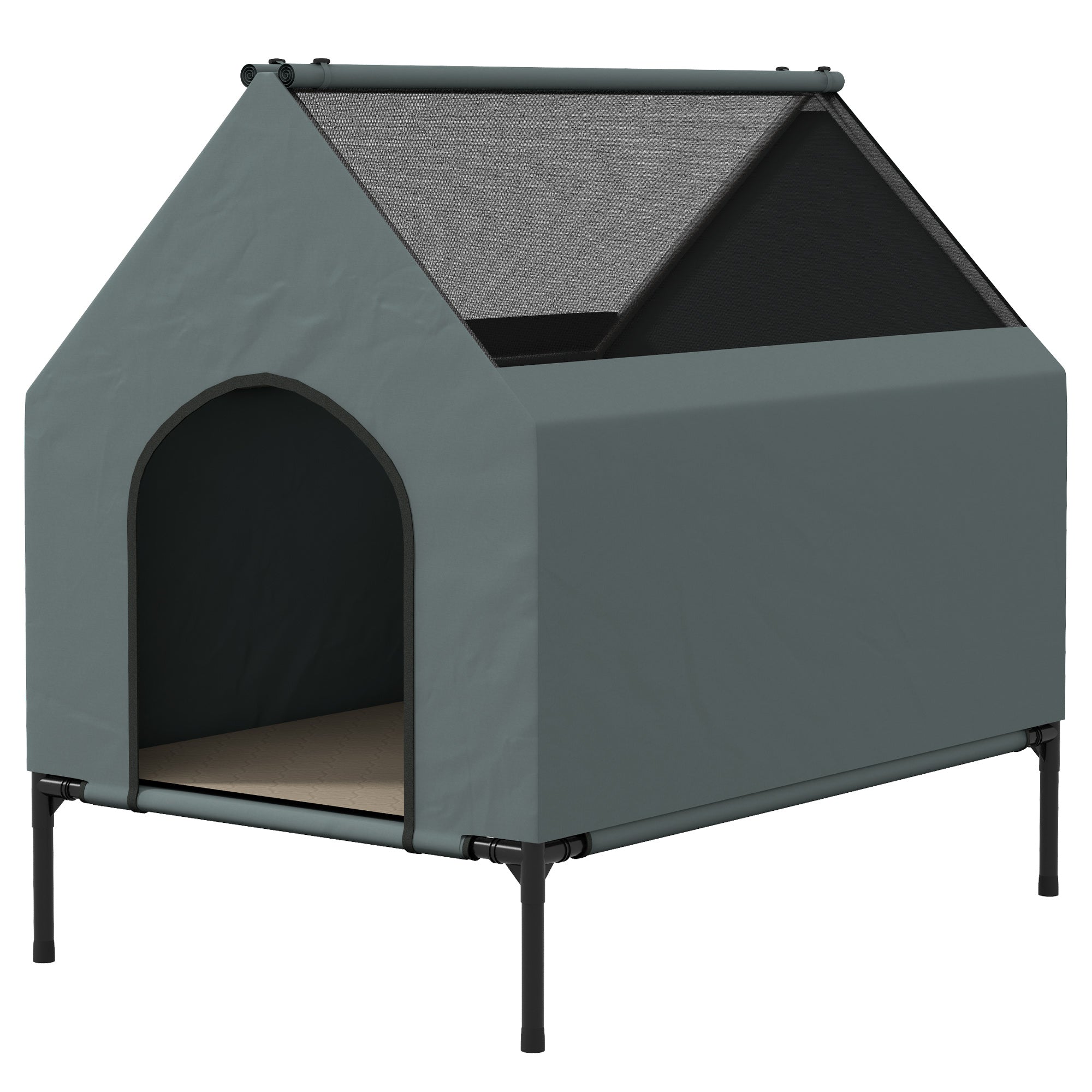 pawhut-niche-d-ext-rieur-sur-lev-e-convertible-en-lit-de-camping-gris image 2