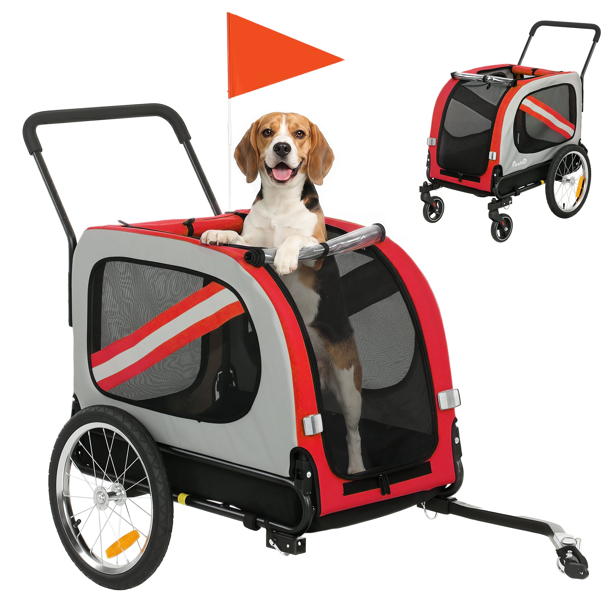pawhut-remorque-v-lo-pour-chien-2-en-1-pliante-avec-poussette-et-harnais-de-s-cu image 1
