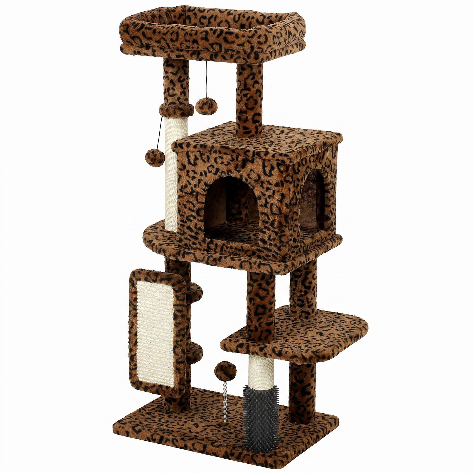 pawhut-arbre-chat-104-cm-pour-grands-chats-avec-griffoirs-niche-et-lit-l-opard image 2