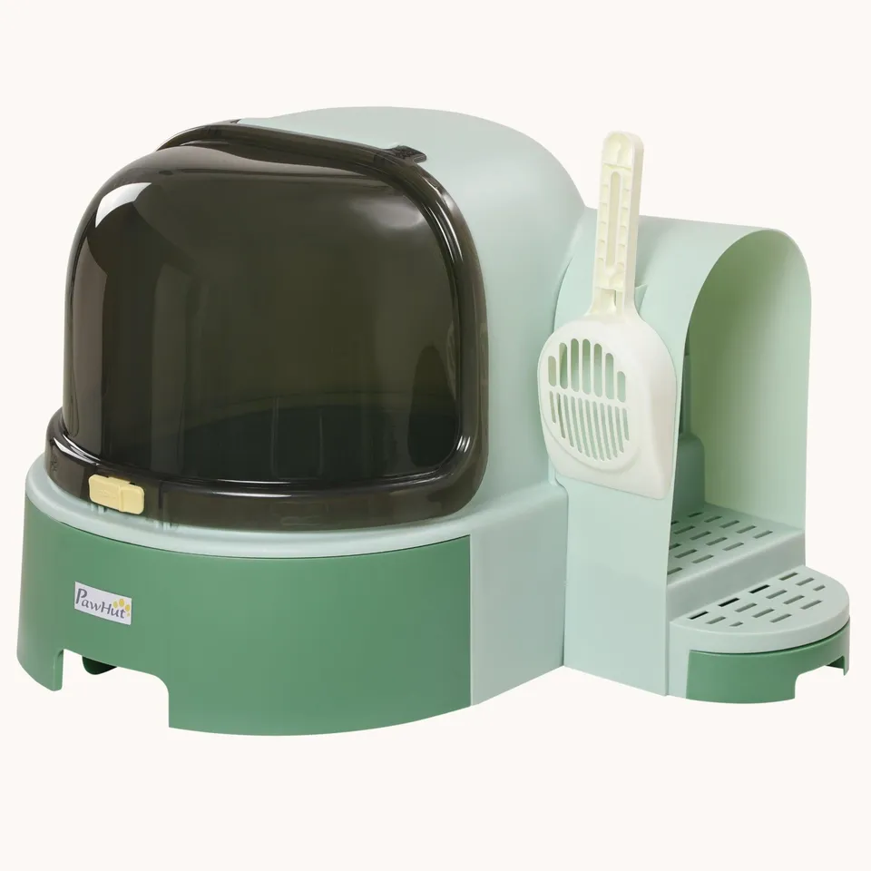 pawhut-bac-liti-re-pour-chat-ferm-avec-porte-avant-ouvrante-et-pelle-vert image 1