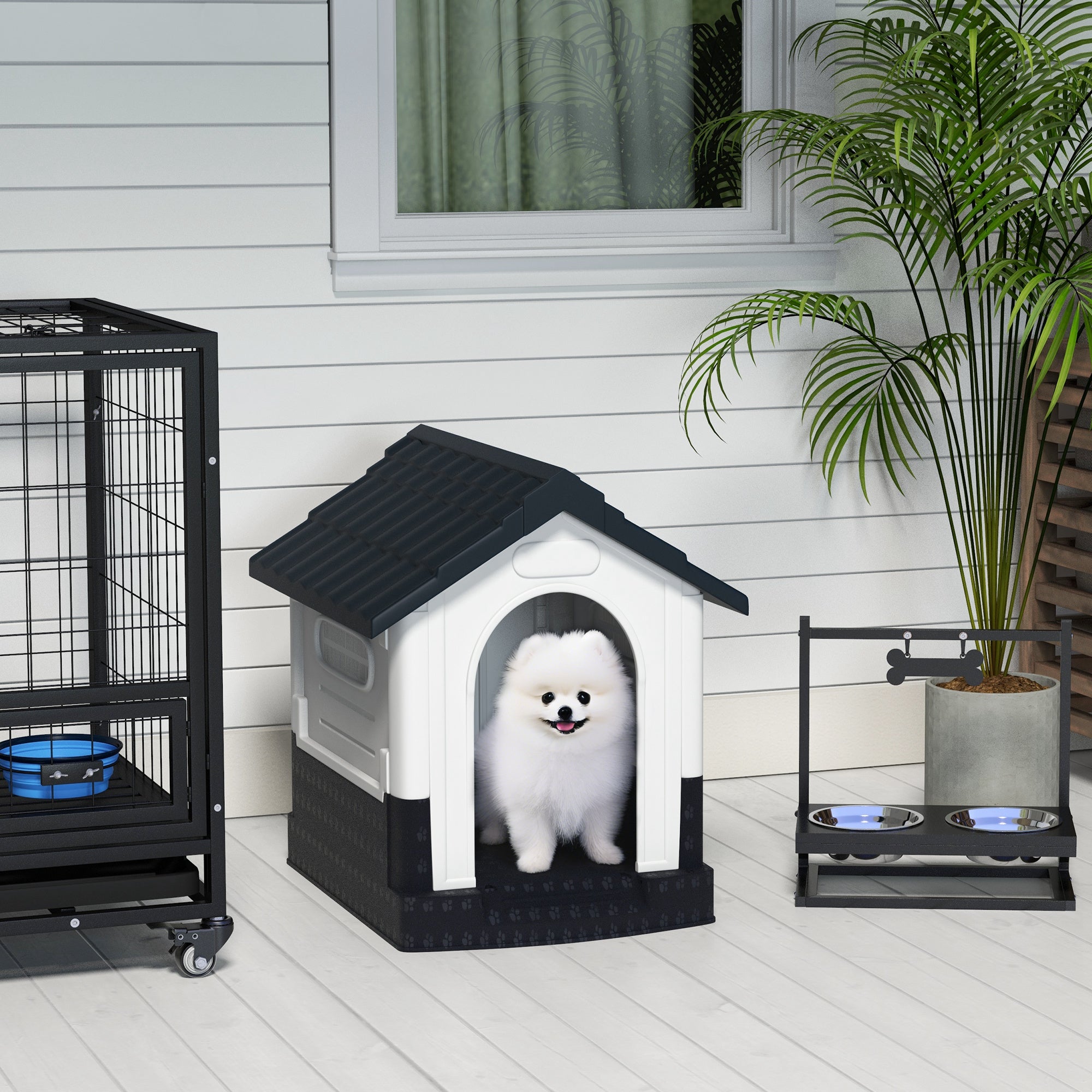 pawhut-niche-plastique-imperm-able-pour-petit-chien-avec-fen-tres-et-base-sur-le image 3