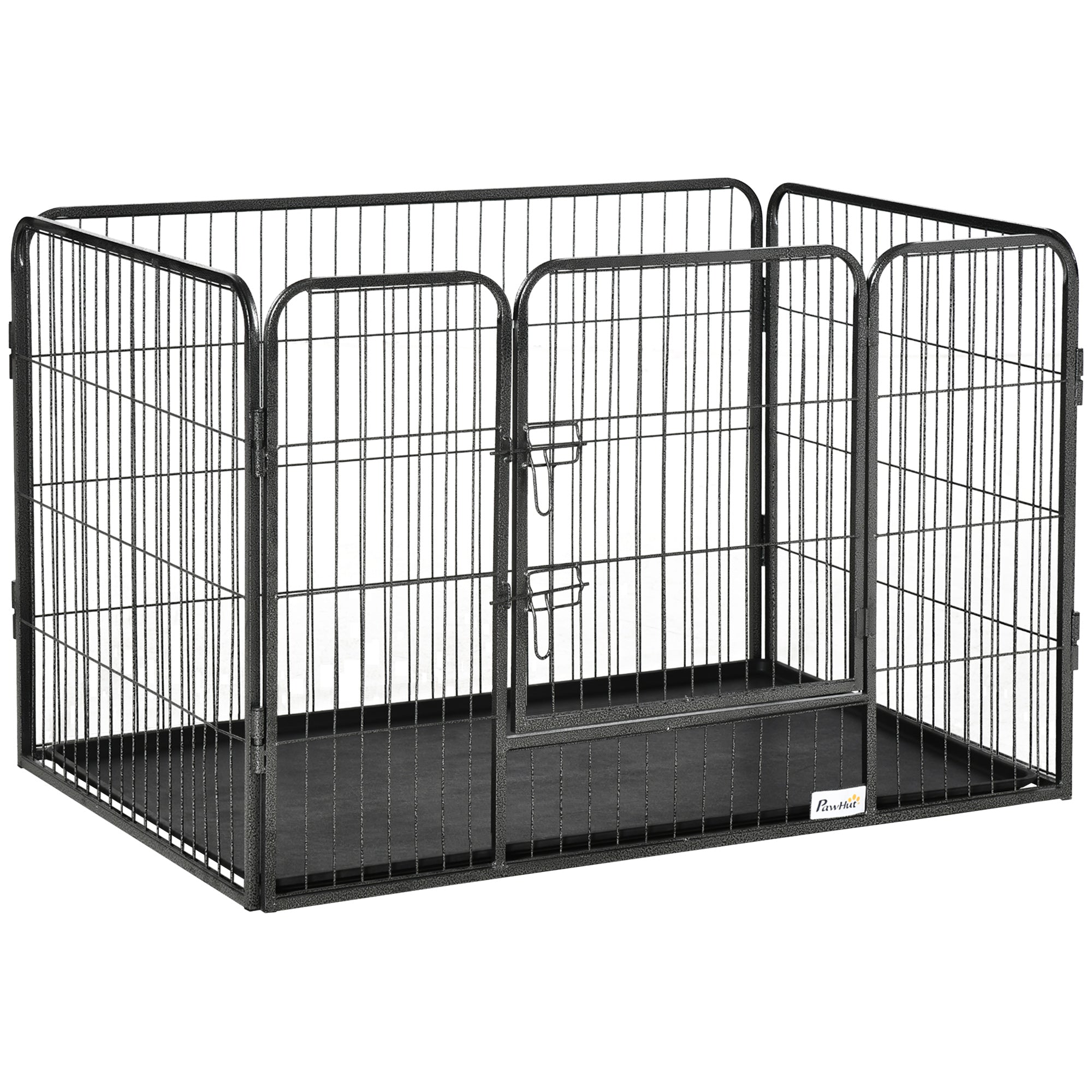 pawhut-parc-pour-chien-4-panneaux-avec-porte-et-plateau-gris-int-rieur-ext-rieur image 1