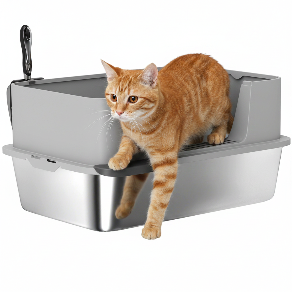 pawhut-bac-liti-re-xl-en-inox-avec-pelle-bords-hauts-gris image 1