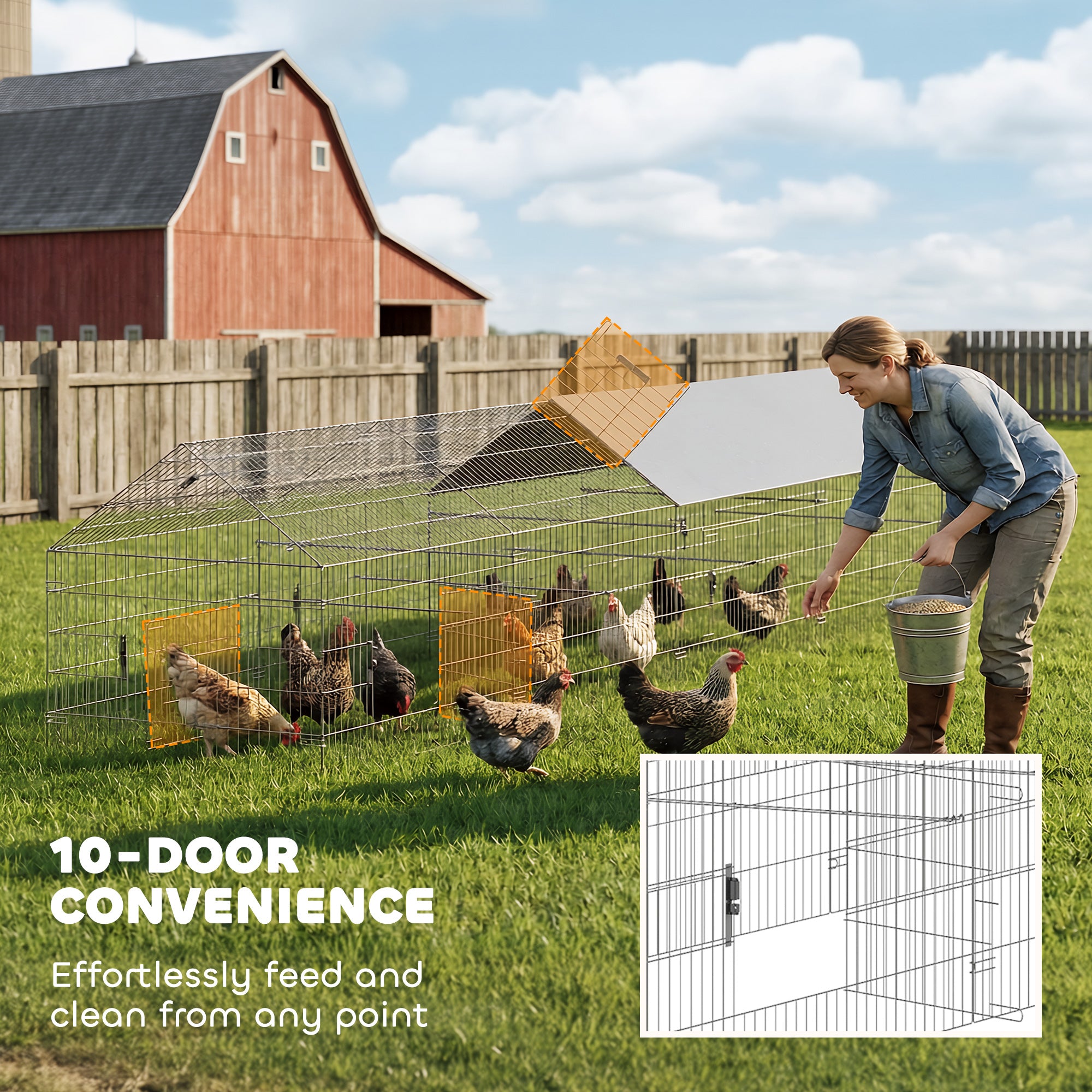 pawhut-enclos-poulailler-m-tallique-avec-b-che-et-10-portes-pour-7-9-poules-gris image 7