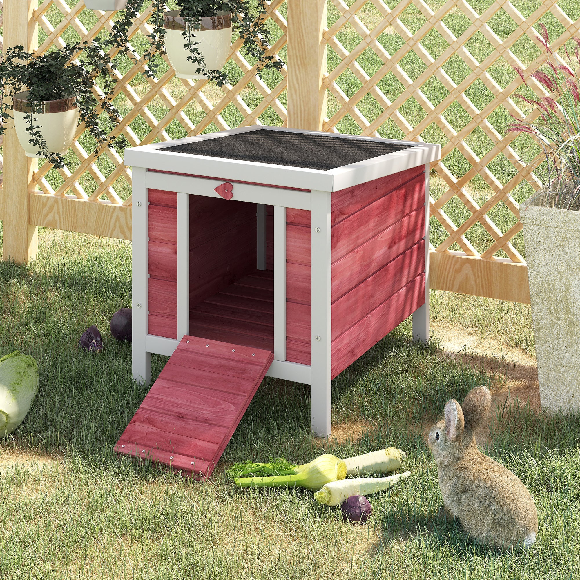 pawhut-clapier-lapin-sur-lev-en-bois-toit-ouvrant-rouge image 4
