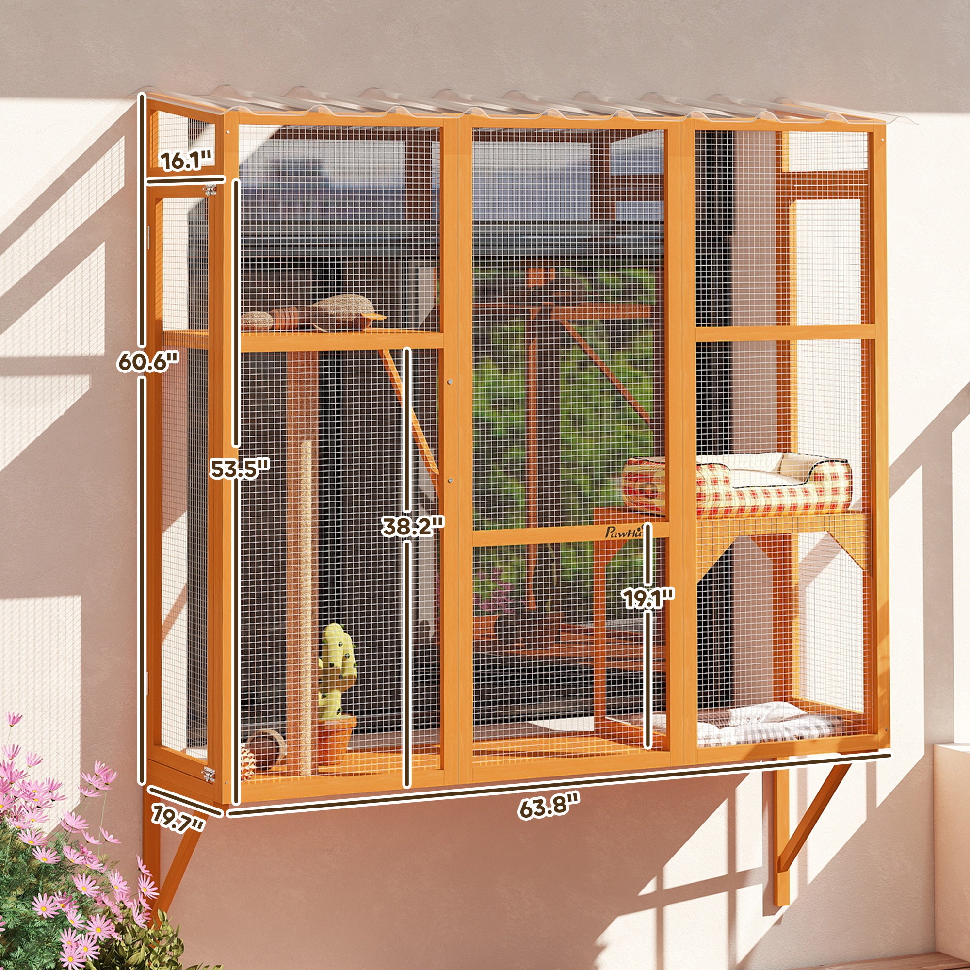 pawhut-arbre-chat-mural-fen-tre-orange-155-cm-pour-2-3-chats image 6