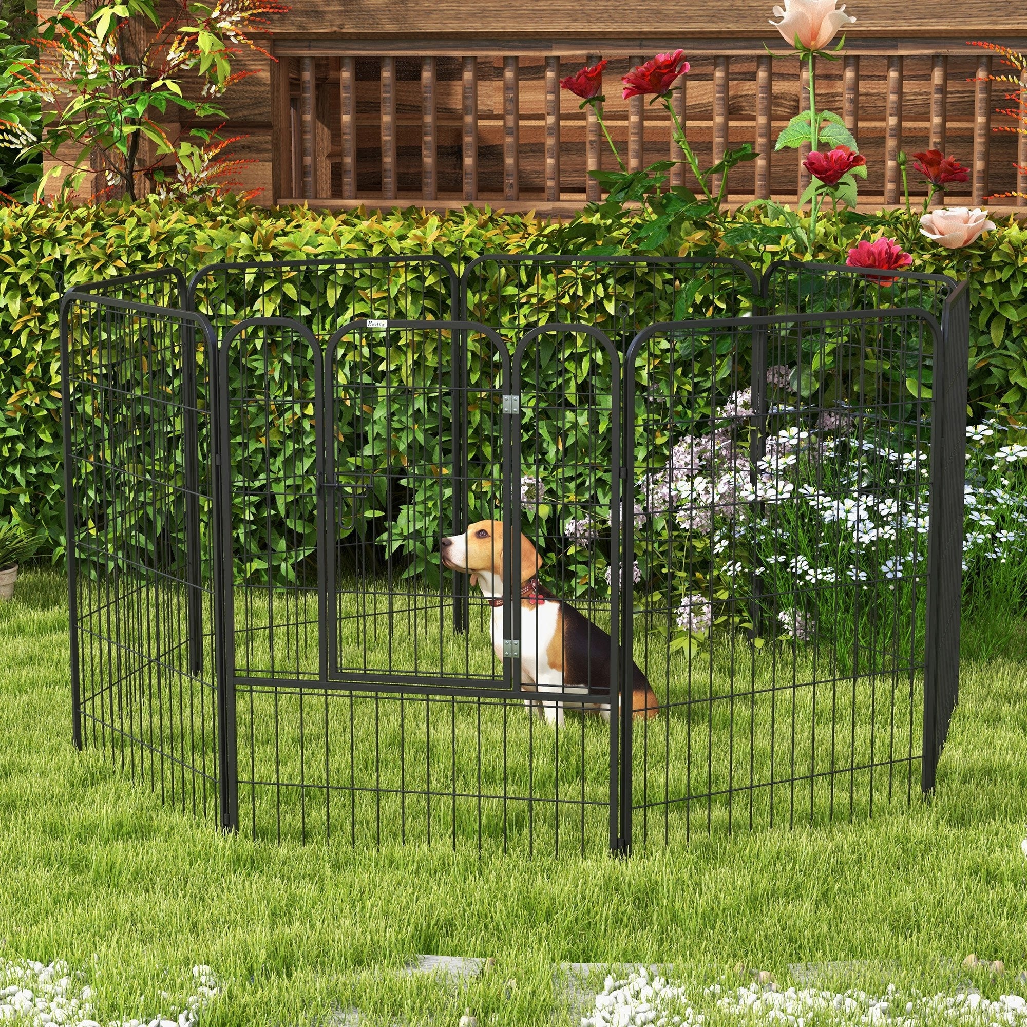 pawhut-parc-chien-acier-8-panneaux-hauteur-100-cm-avec-verrou-et-piquets image 3