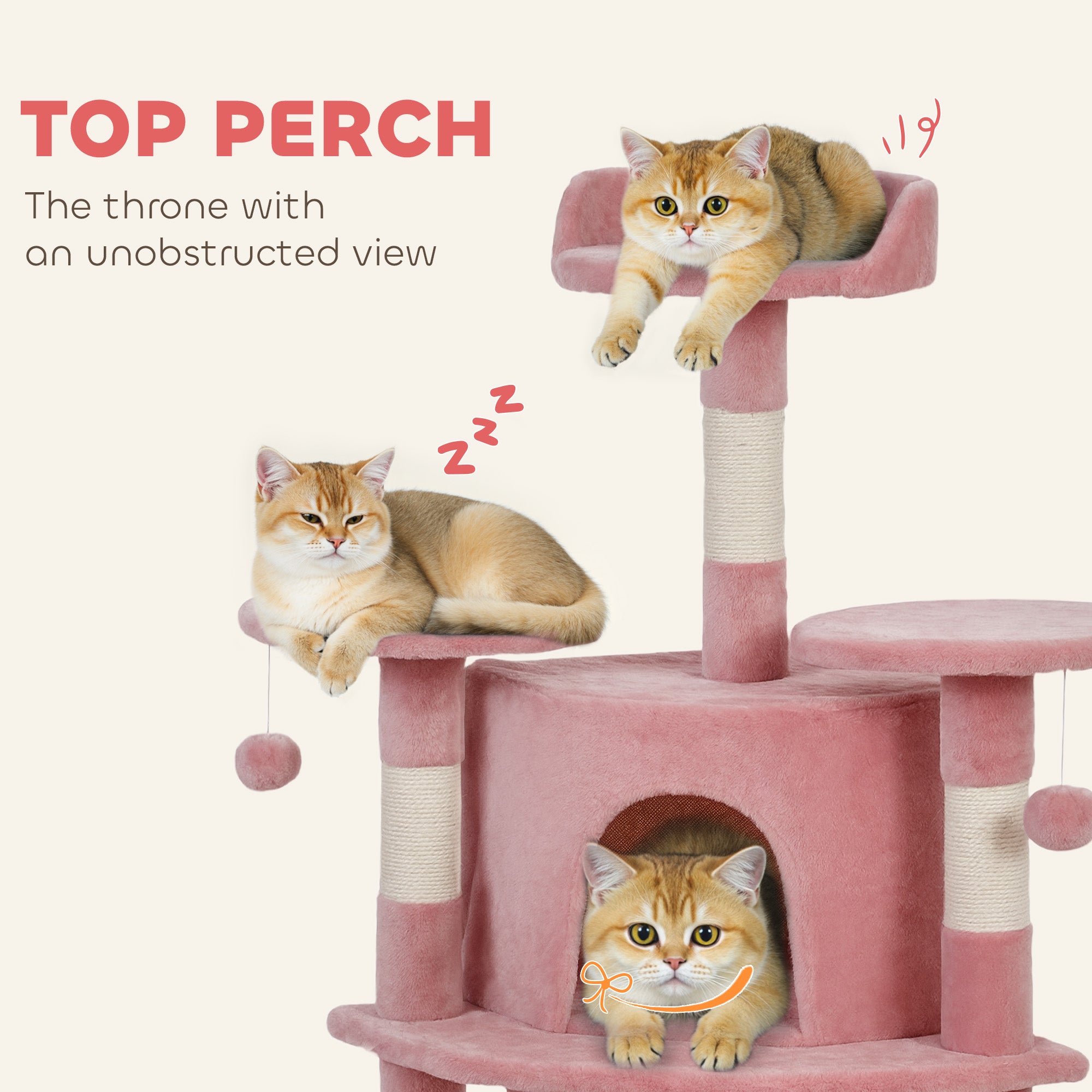 pawhut-arbre-chat-157-cm-2-niches-hamac-et-perchoirs-rose image 8