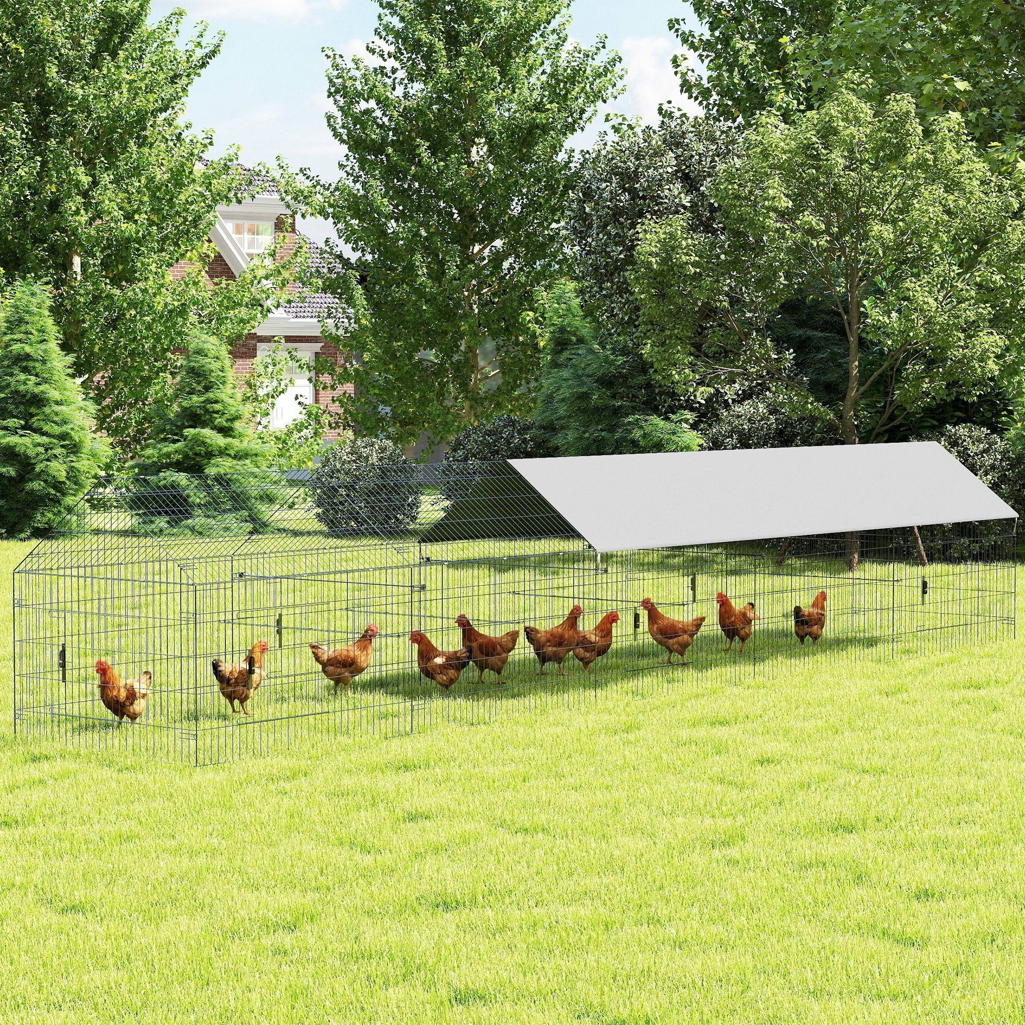 pawhut-enclos-poulailler-m-tallique-avec-b-che-et-10-portes-pour-7-9-poules-gris image 4