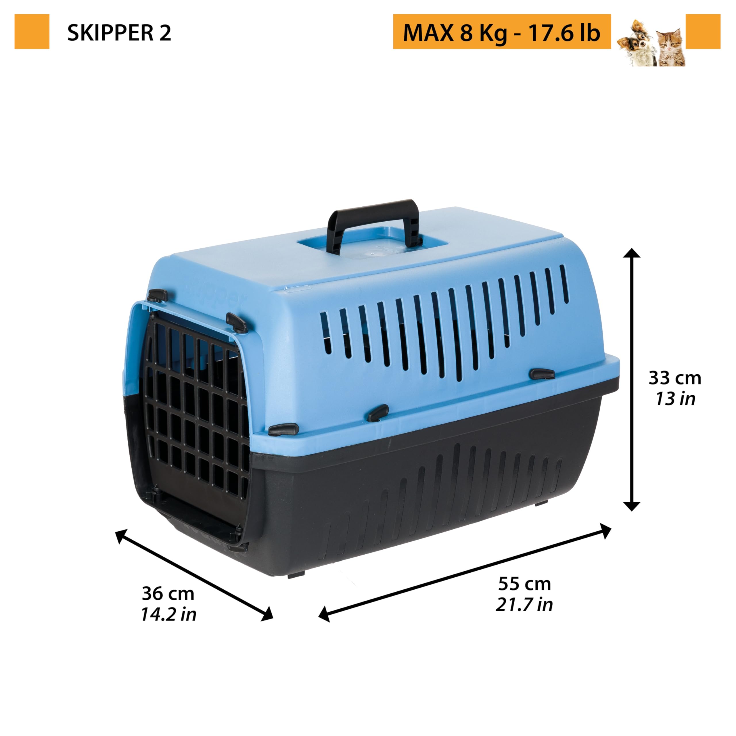 ferplast-skipper-2-caisse-de-transport-rigide-55x36xh33-cm-bleu-max-8-kg image 3