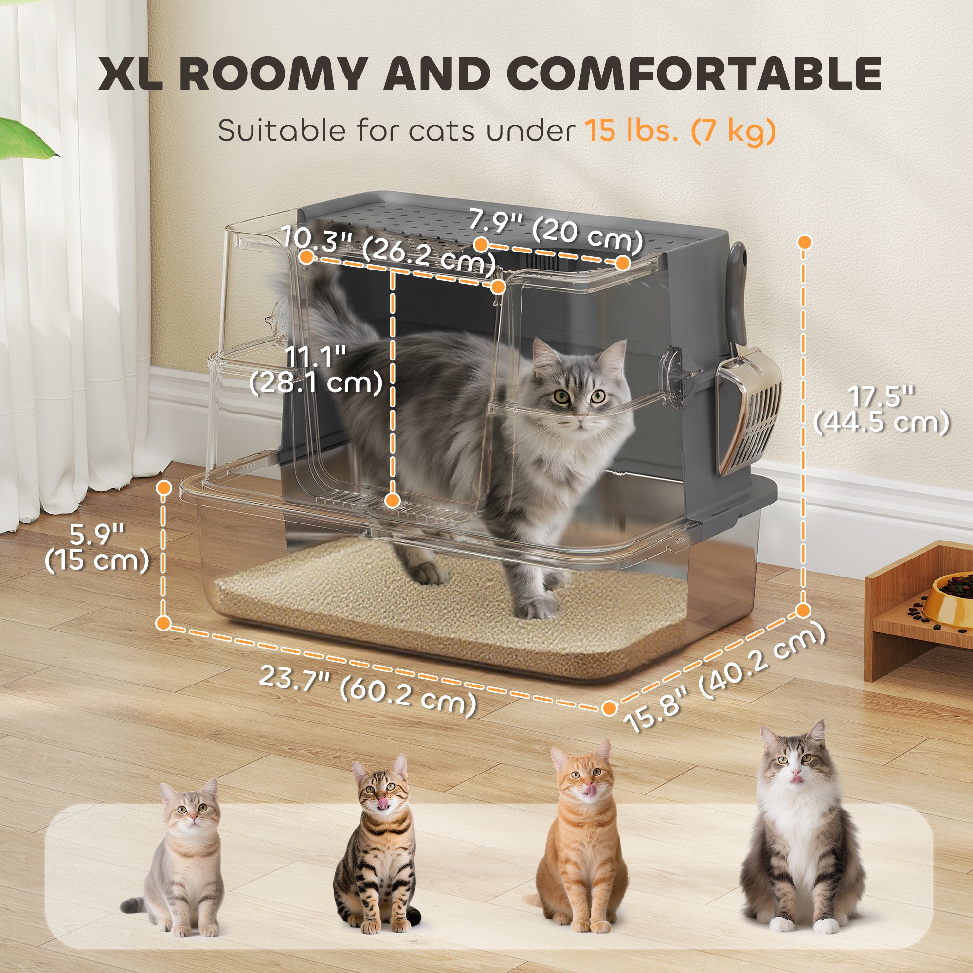 pawhut-liti-re-pour-chat-xl-en-acier-inoxydable-avec-couvercle-rabattable-100-en image 5