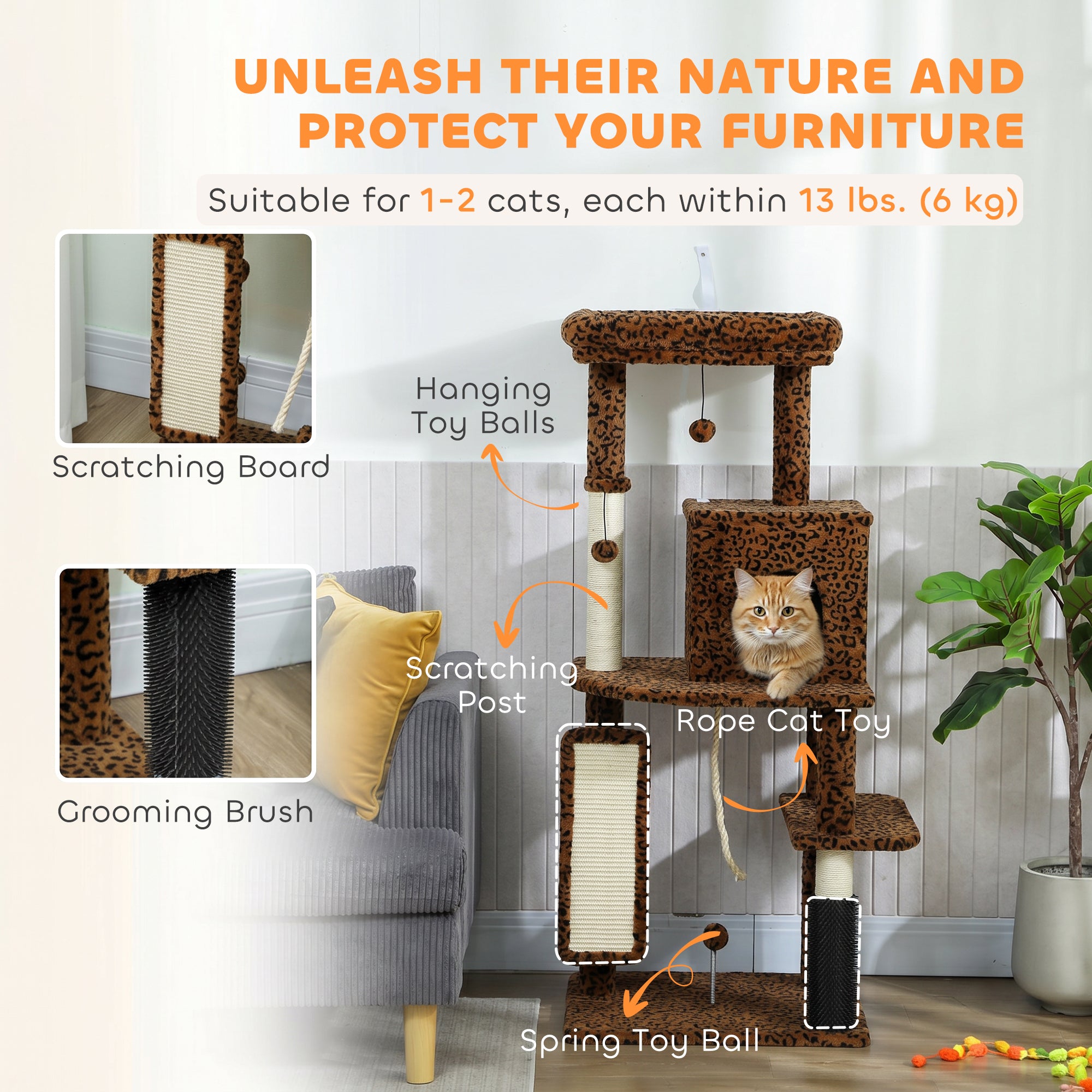 pawhut-arbre-chat-132-cm-pour-grands-chats-avec-griffoirs-niche-et-plateformes-i image 7