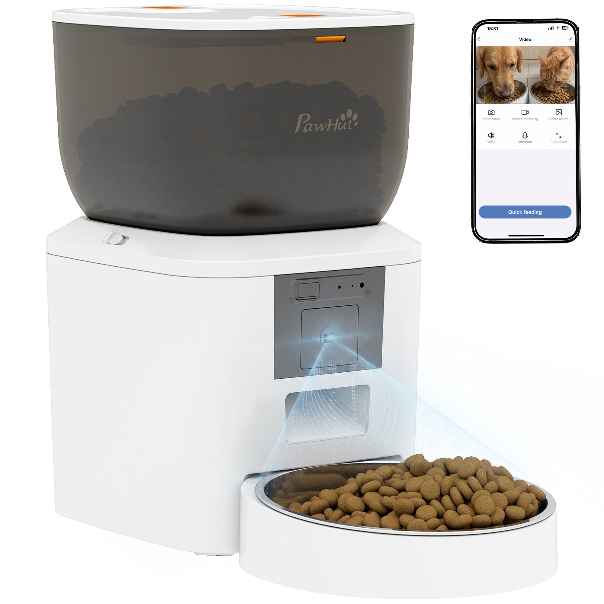 pawhut-distributeur-automatique-de-croquettes-pour-chat-avec-cam-ra-4l image 1