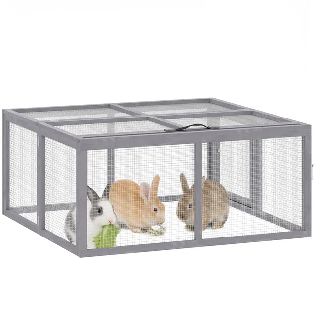 pawhut-enclos-pliable-pour-lapin-avec-toit-ouvrable-110-x-105-x-50-cm-gris image 1