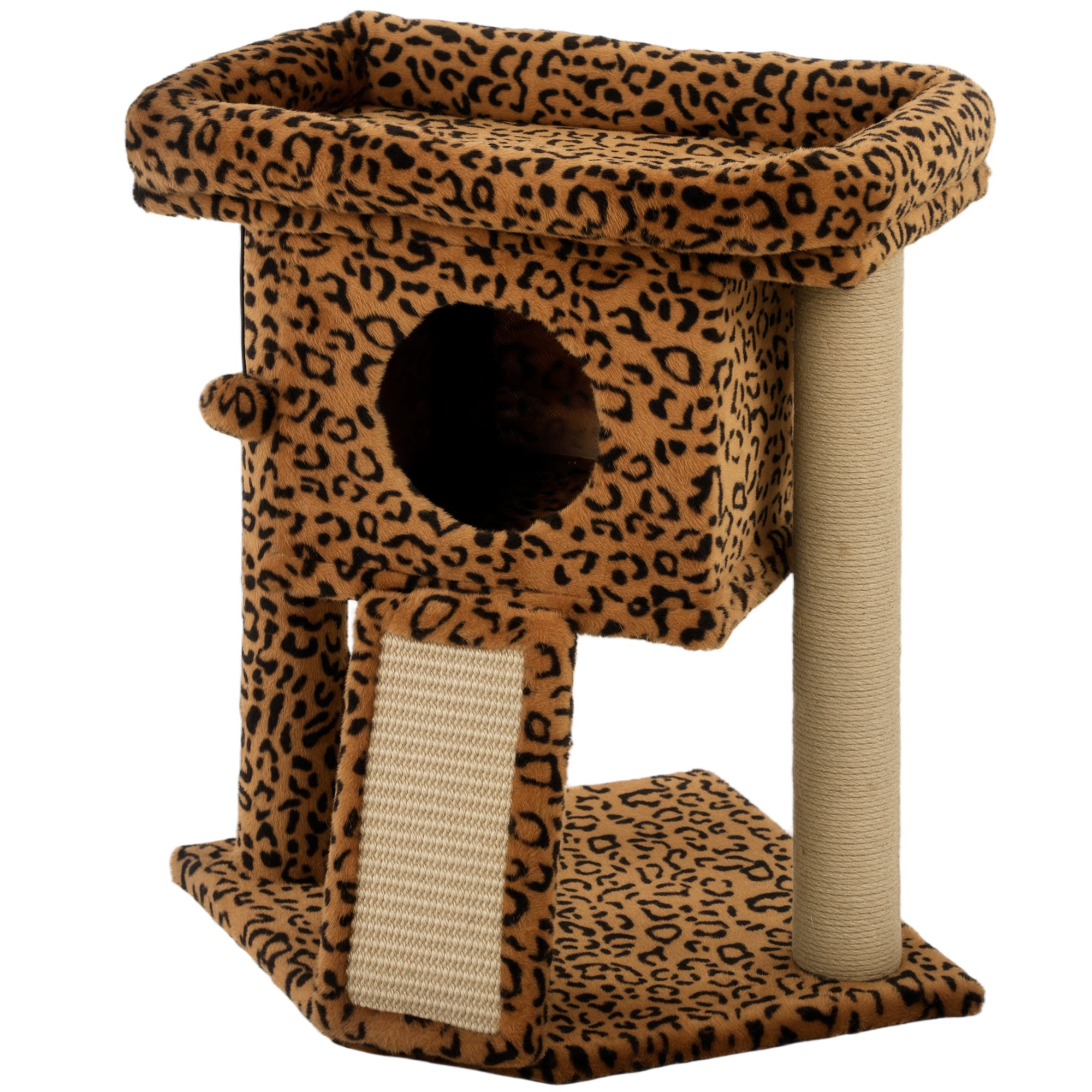 pawhut-arbre-chat-compact-avec-perchoir-griffoir-maison-et-jouet-suspendu-imprim image 2
