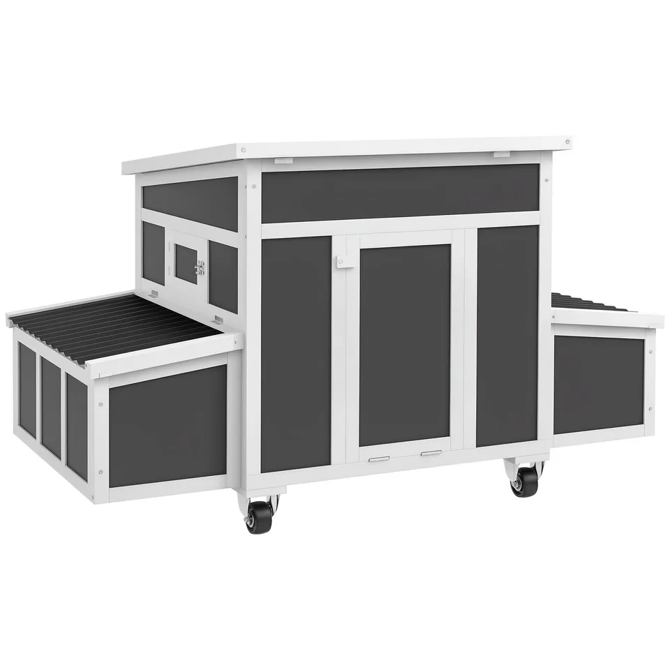 pawhut-poulailler-sur-roues-gris-fonc-avec-pondoirs-pour-6-poules image 1
