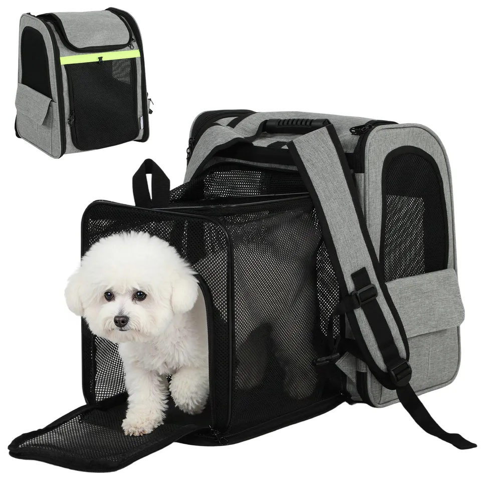 pawhut-sac-de-transport-extensible-avec-bandes-r-fl-chissantes-gris-clair image 1
