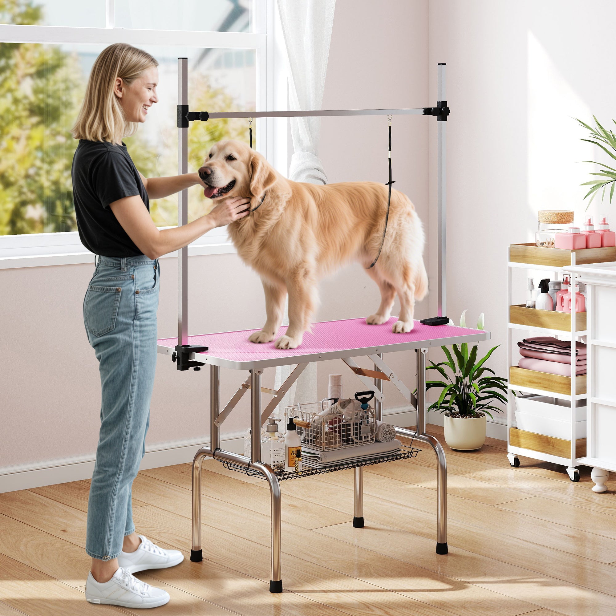 pawhut-table-de-toilettage-pliable-pour-chien-109-cm-bras-r-glable-20-81-cm-2-sa image 3