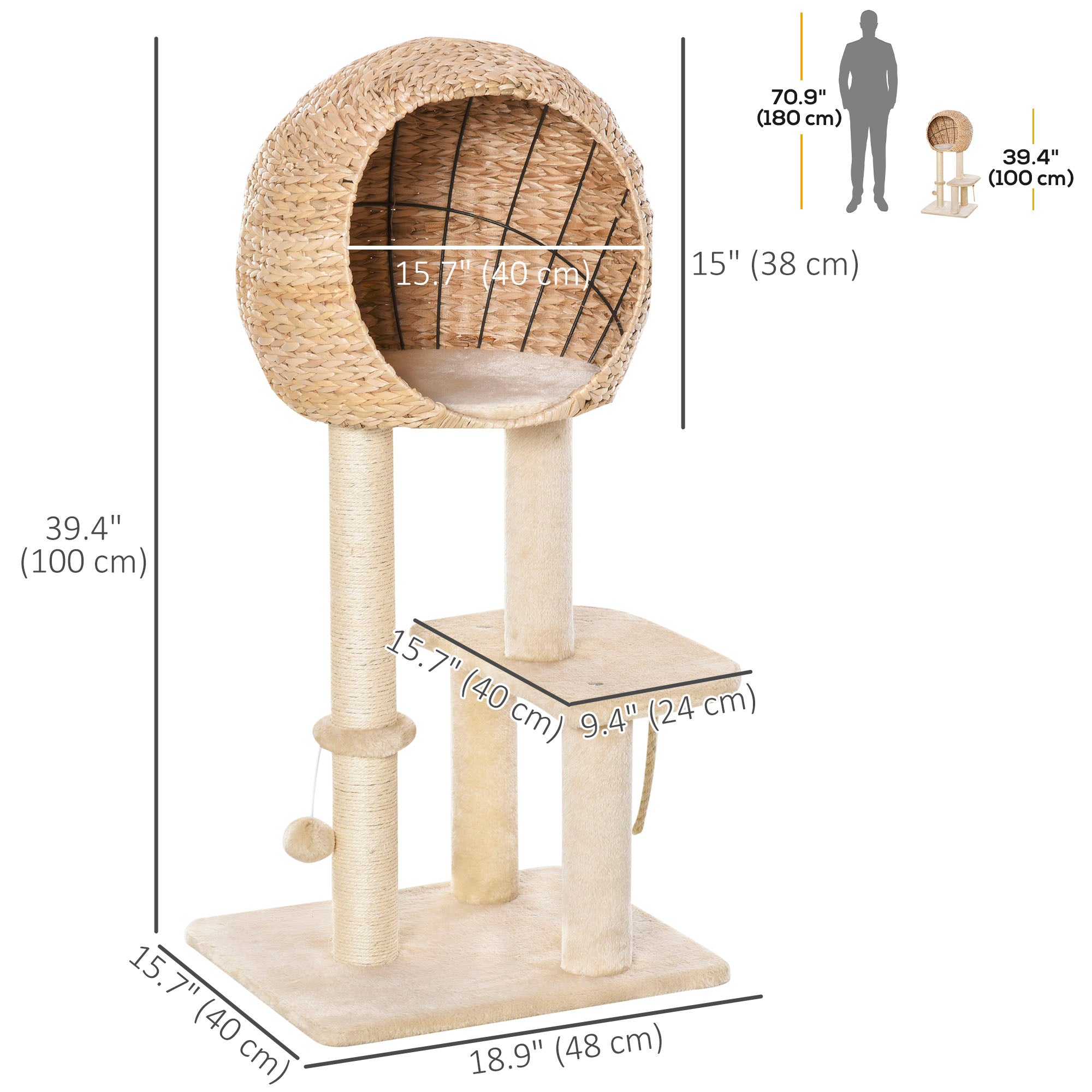 pawhut-arbre-chat-multi-niveaux-39-avec-grattoir-en-sisal-et-condo image 5