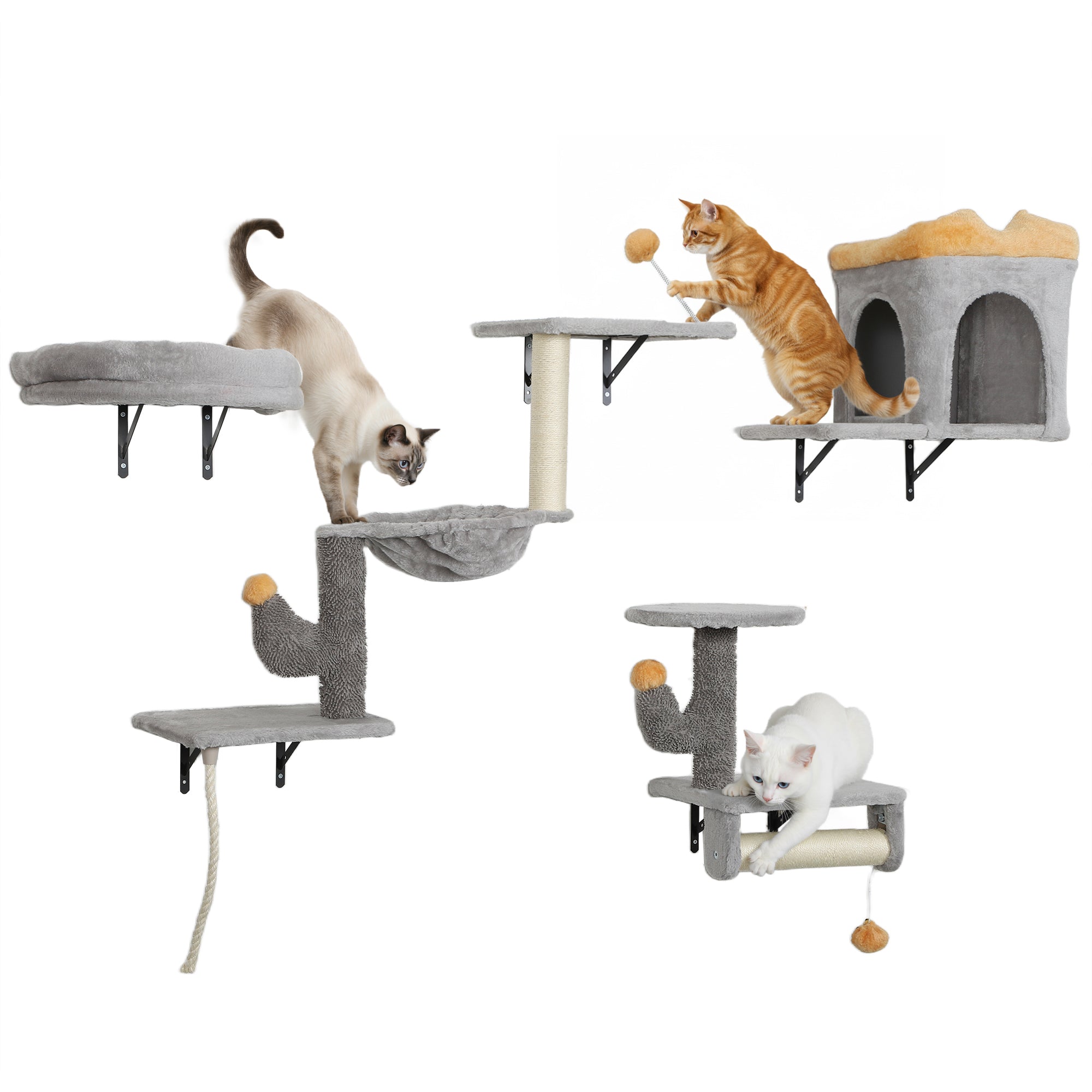 pawhut-parcours-mural-chat-4-pi-ces-niche-hamac-lit-gris-clair image 1