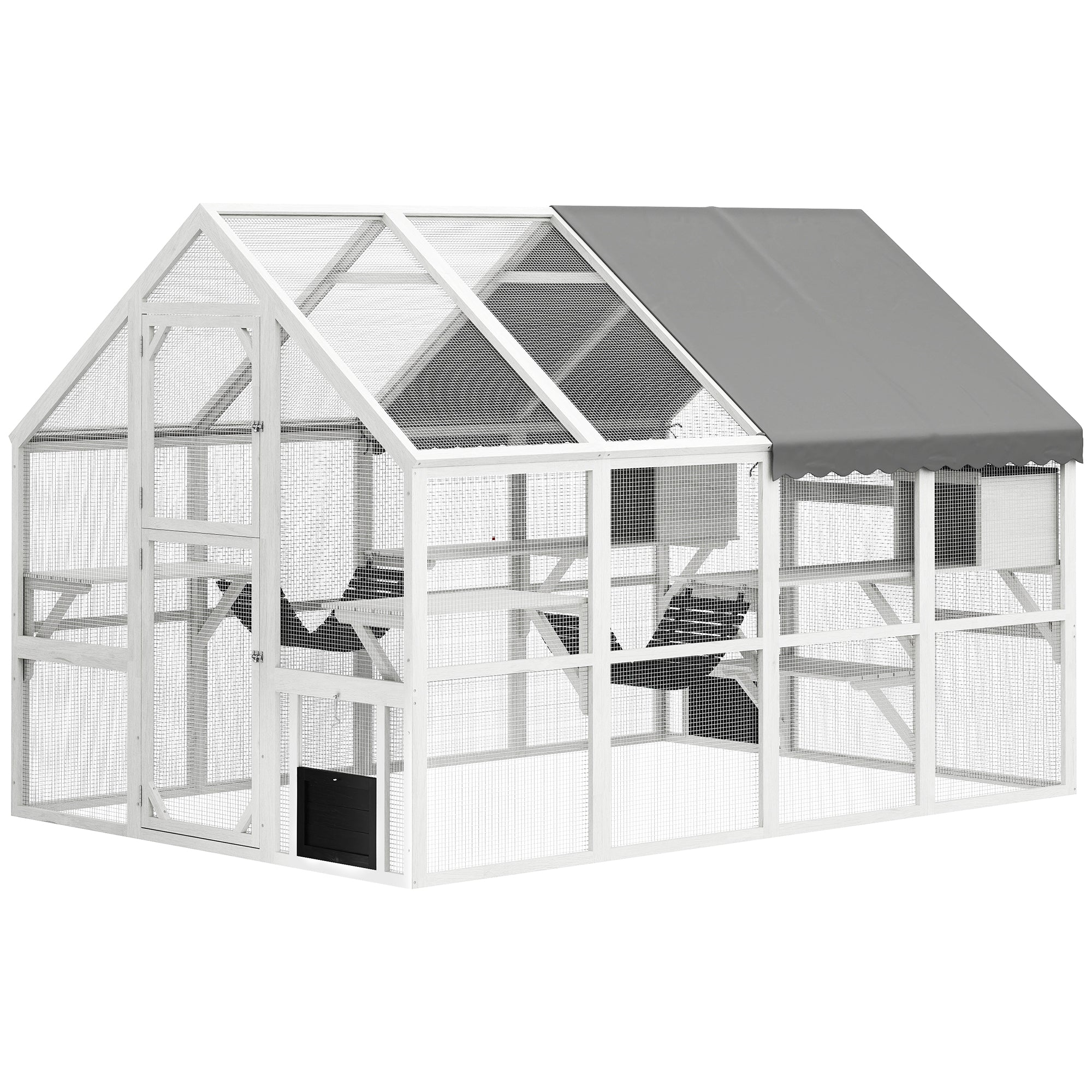 pawhut-grand-catio-ext-rieur-avec-plateformes-ponts-et-auvent-blanc image 2