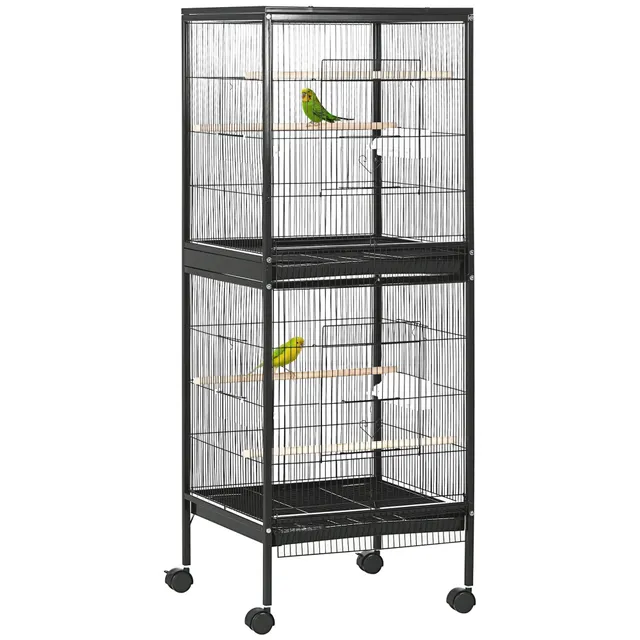 pawhut-cage-oiseaux-2-en-1-convertible-2-niveaux-noire image 1