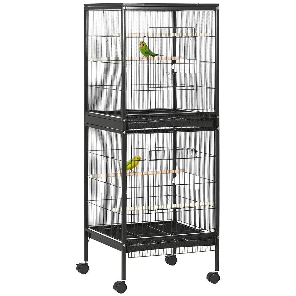 pawhut-cage-oiseaux-2-en-1-convertible-2-niveaux-noire image 1