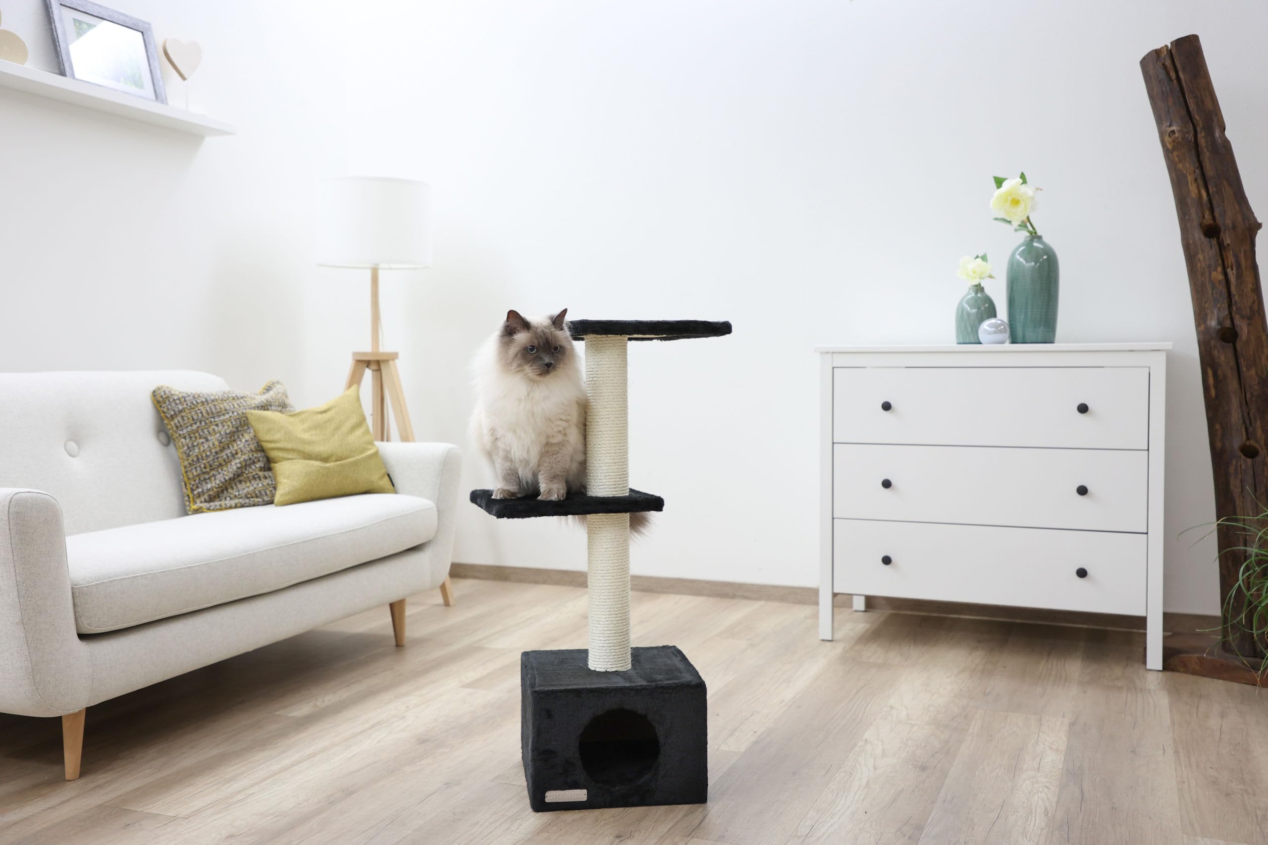 kerbl-arbre-chat-venus-sweet-30-x-30-x-85-cm-noir-grotte-griffoir-sisal image 4