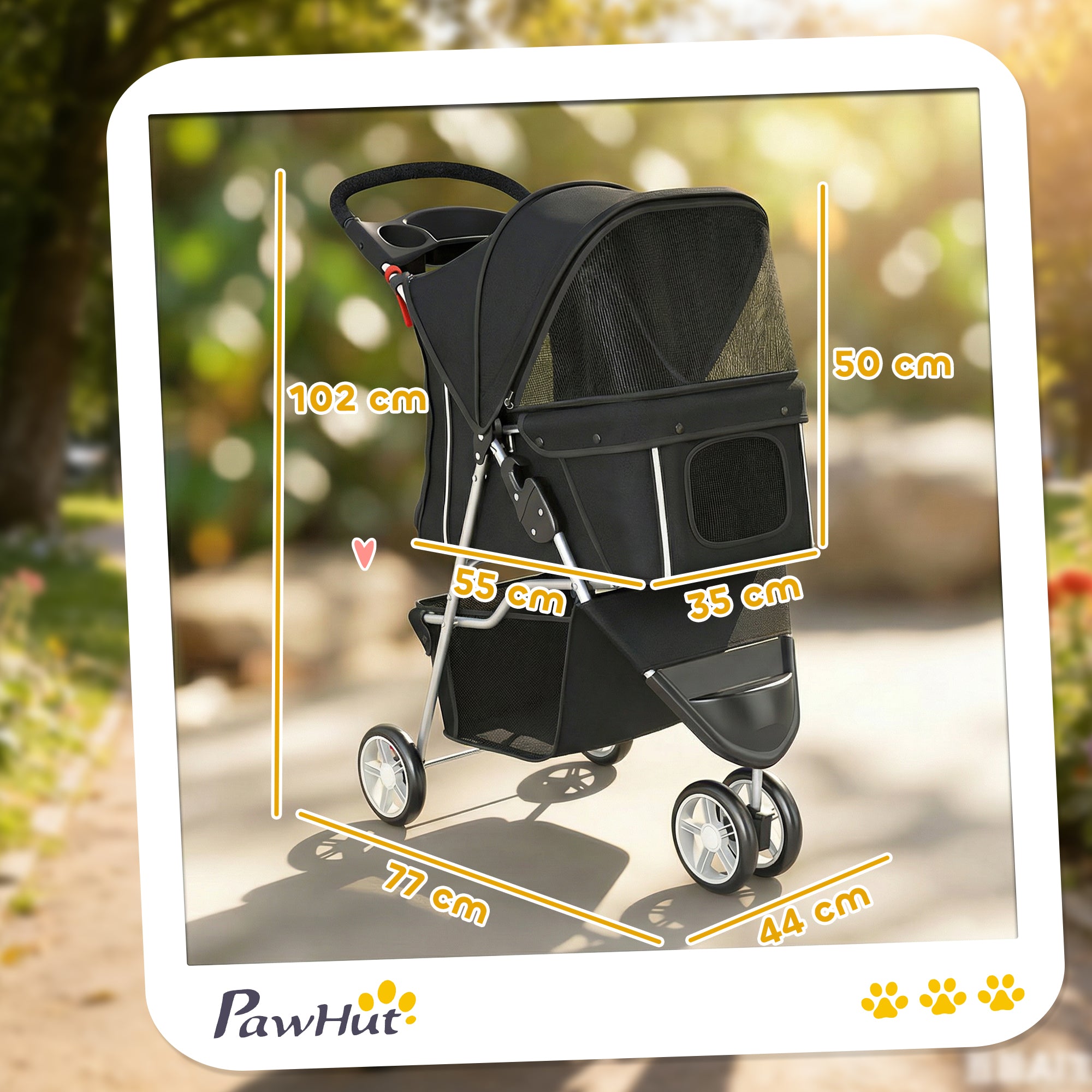 pawhut-poussette-chien-et-chat-pliable-3-roues-avec-porte-gobelet-noir image 5