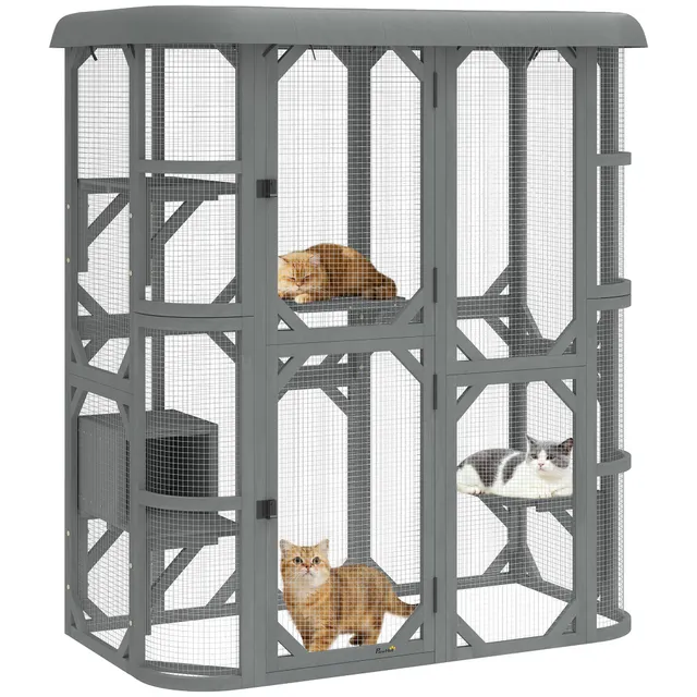 pawhut-enclos-ext-rieur-chat-pavillon-aventure-156-x-80-x-180-cm-gris image 1