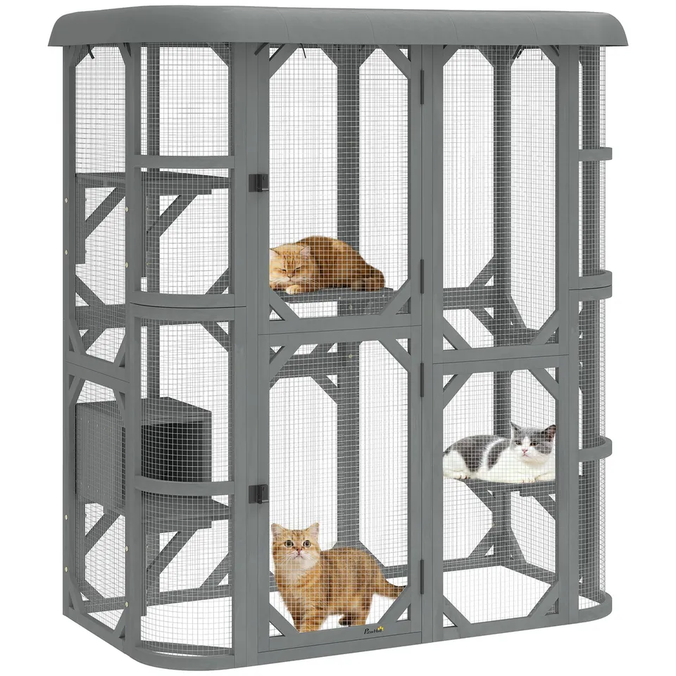 pawhut-enclos-ext-rieur-chat-pavillon-aventure-156-x-80-x-180-cm-gris image 1
