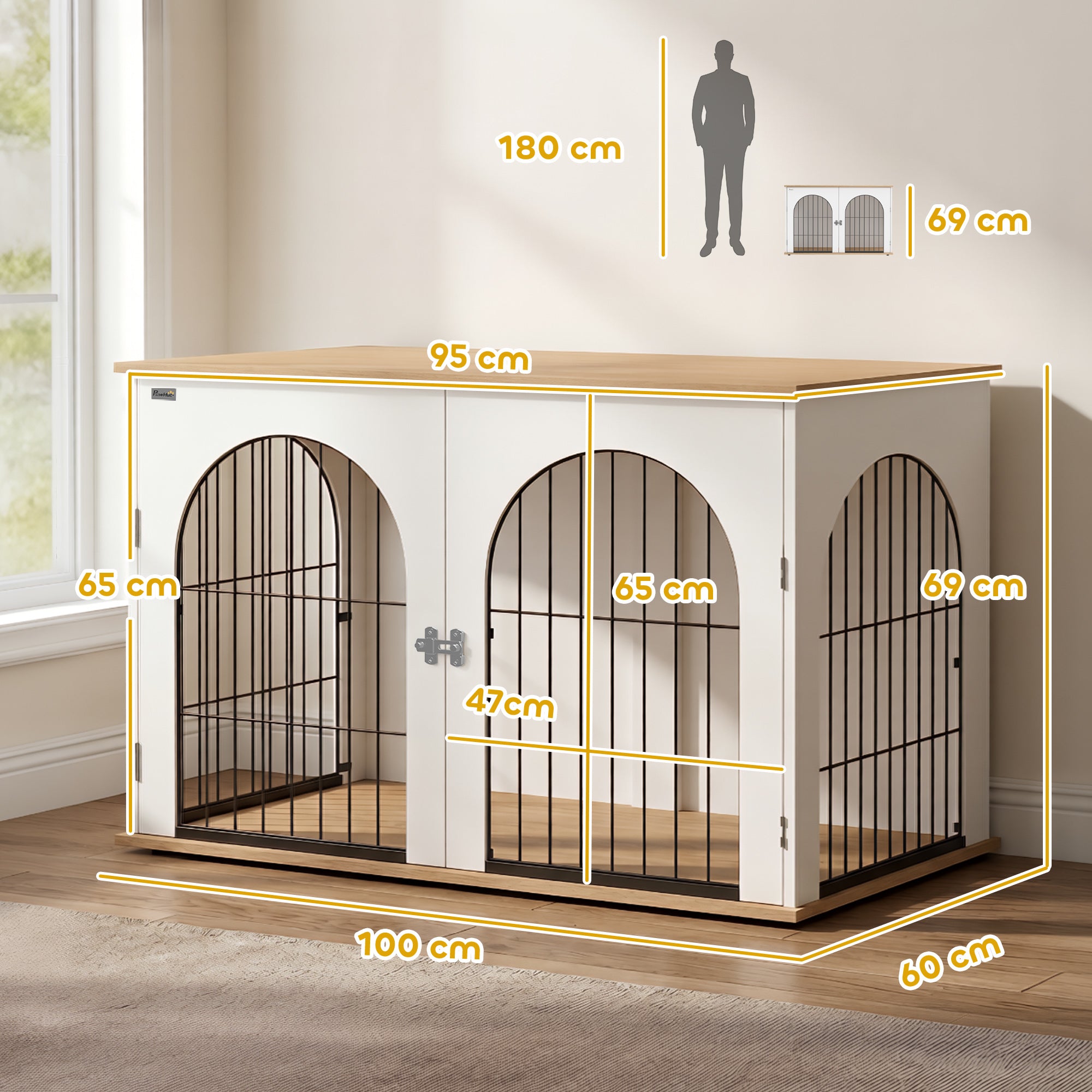 pawhut-cage-chien-d-int-rieur-double-porte-100-x-60-x-69-cm-blanc image 5