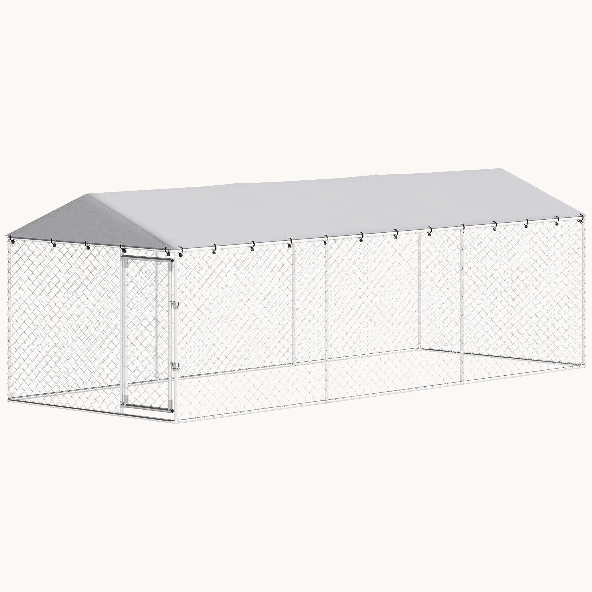 pawhut-chenil-ext-rieur-walk-in-6-1-x-2-3-m-avec-toit-tanche-argent image 2