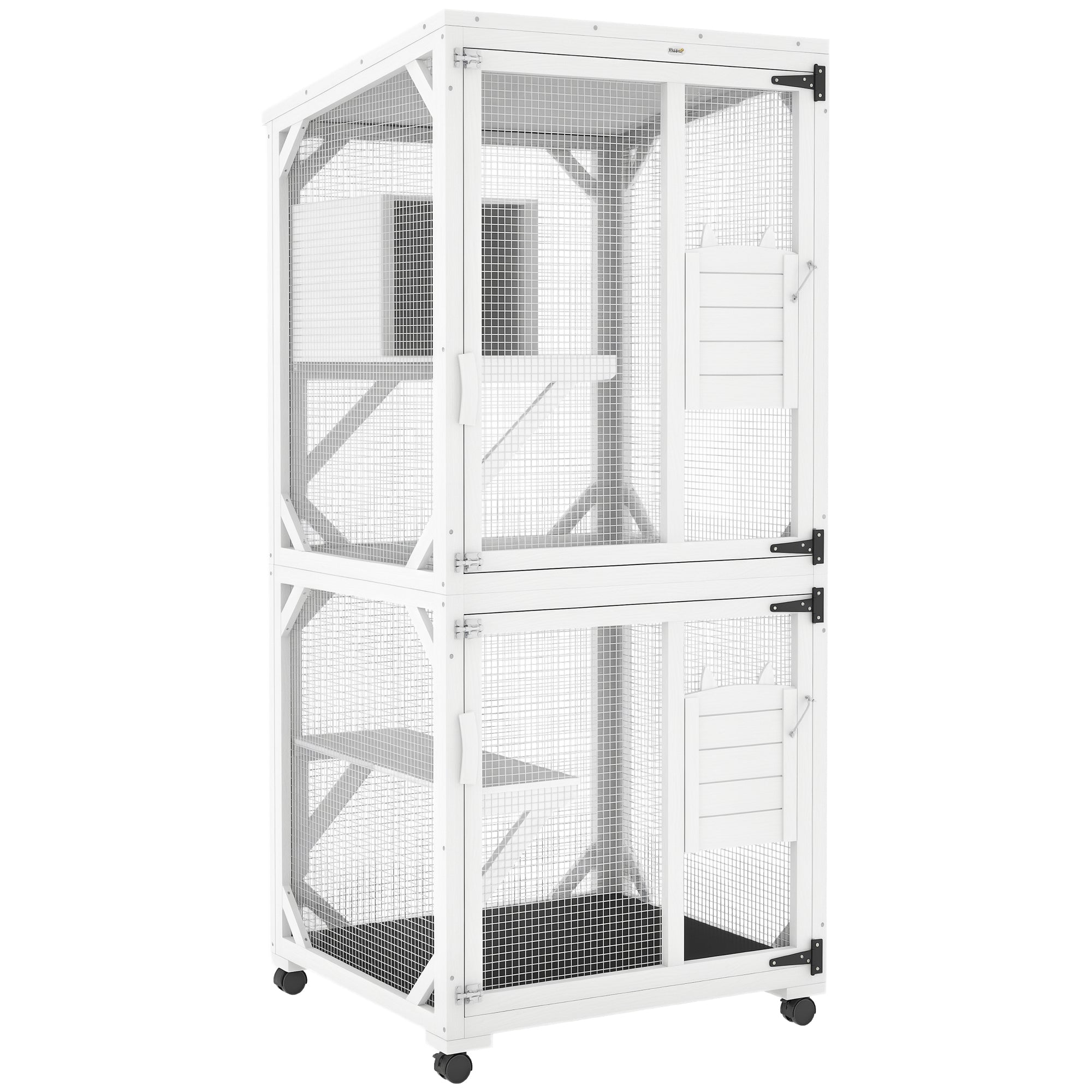 pawhut-catio-sur-lev-roulettes-71-avec-plateformes-blanc image 1