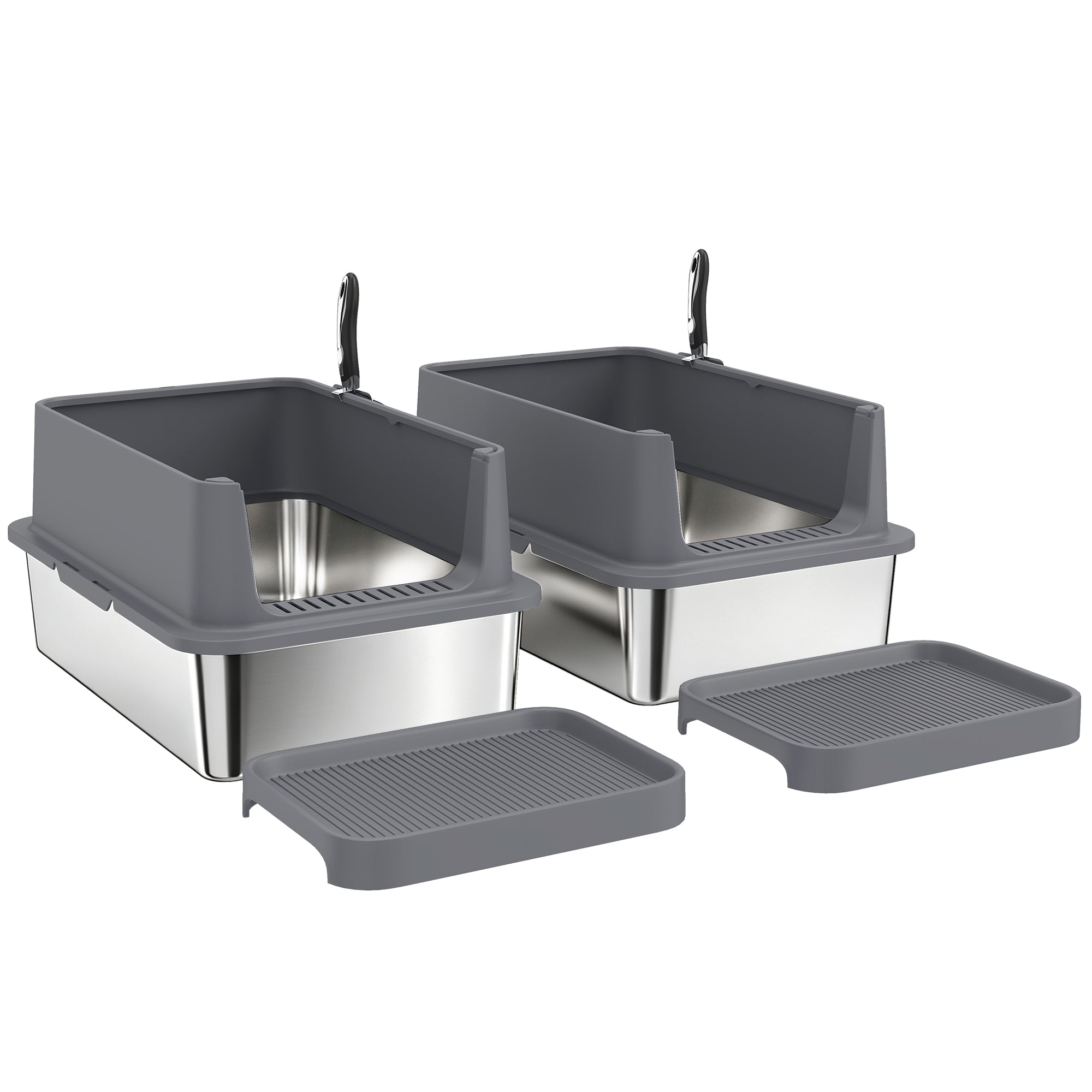 pawhut-bac-liti-re-chat-inox-xl-lot-de-2-avec-marche-antitrace-et-pelles image 2