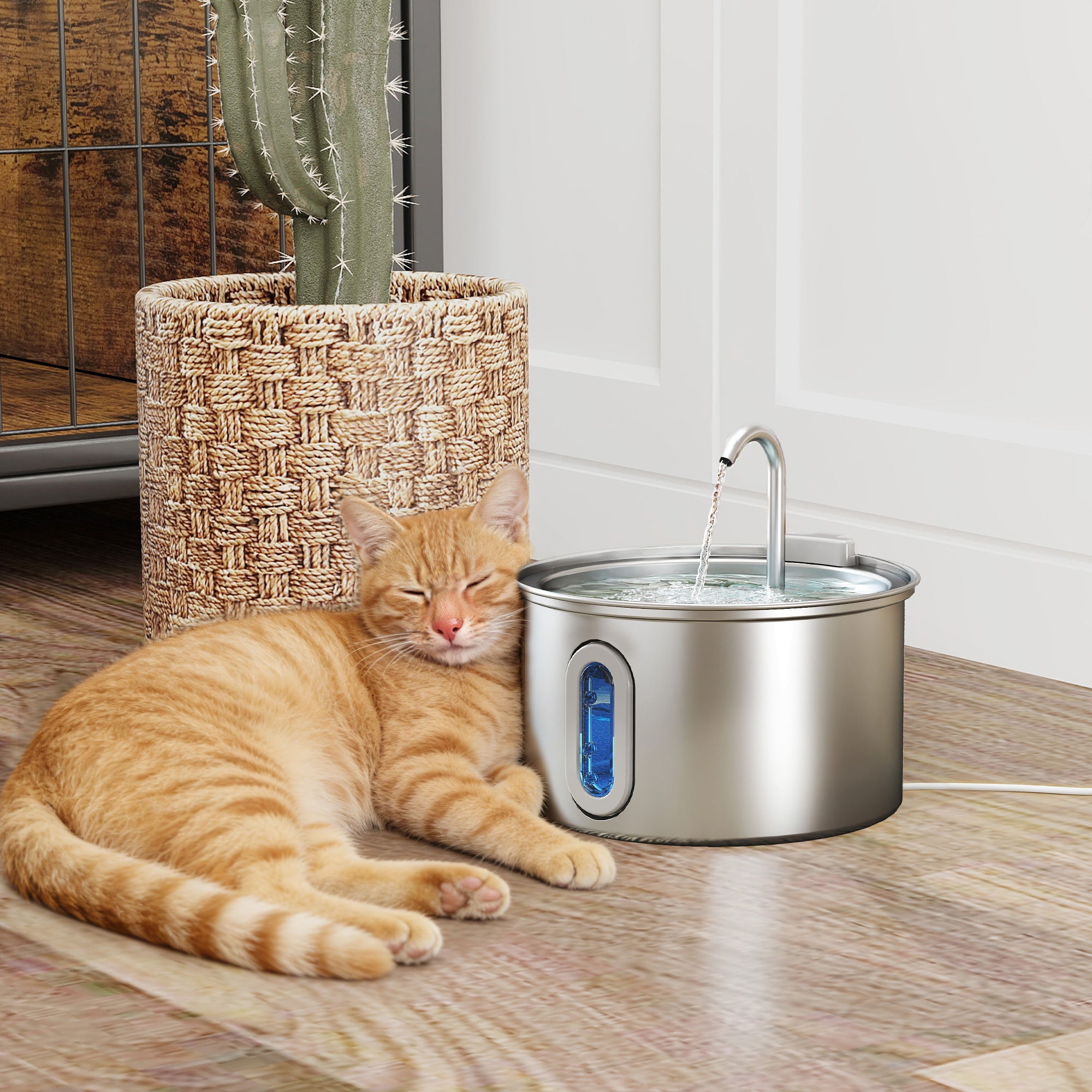 pawhut-fontaine-eau-inox-2-5-l-pour-chat-avec-pompe-silencieuse-et-7-filtres image 3